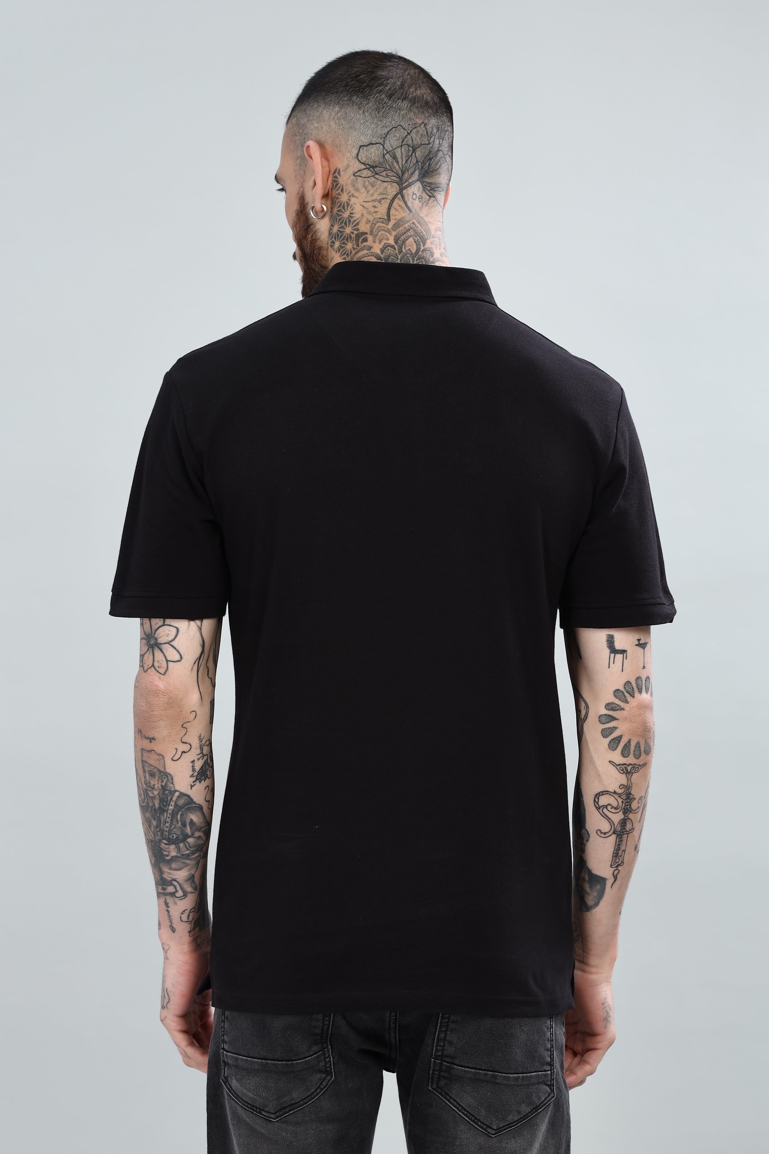Black Cotton Polo T-Shirt