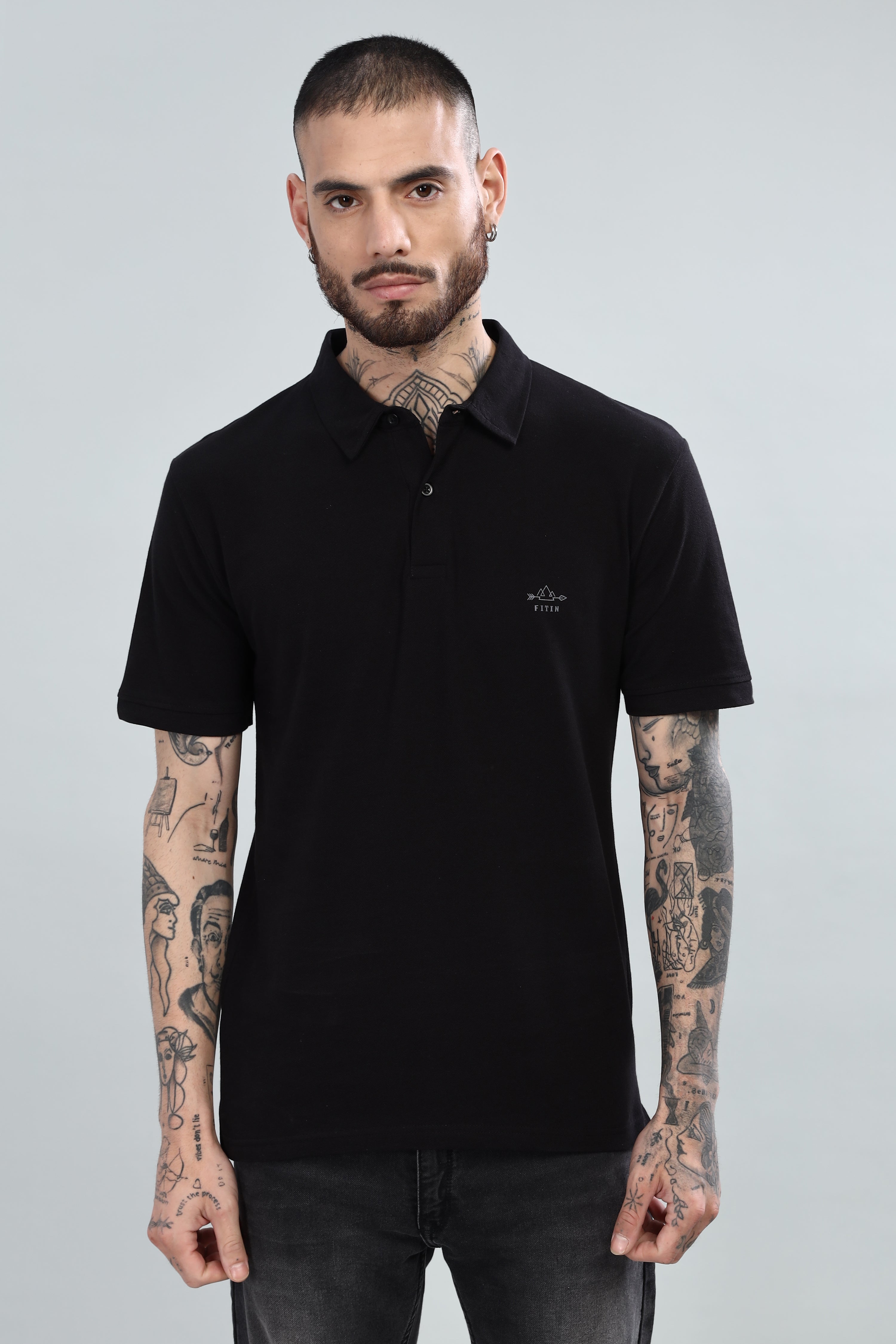 Black Cotton Polo T-Shirt