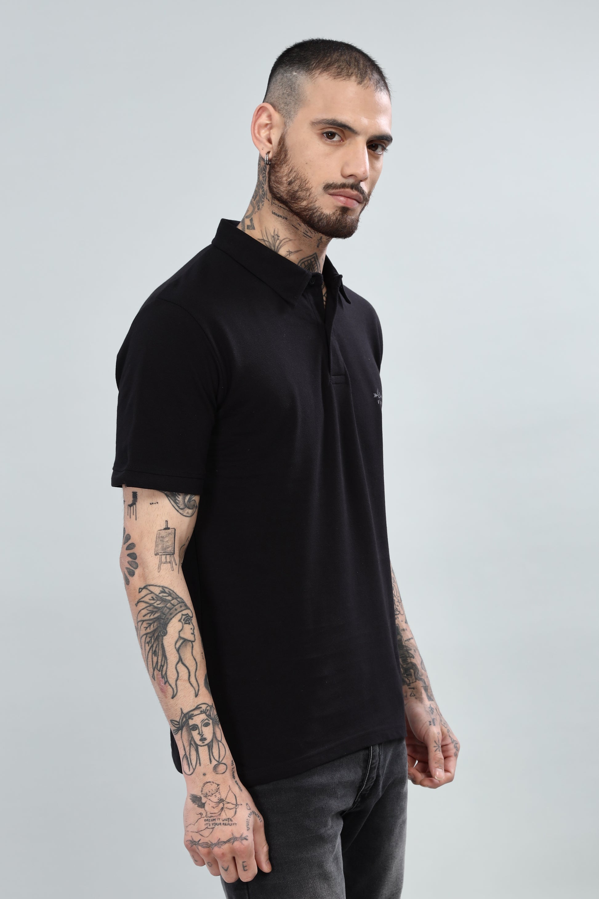 Black Cotton Polo T-Shirt