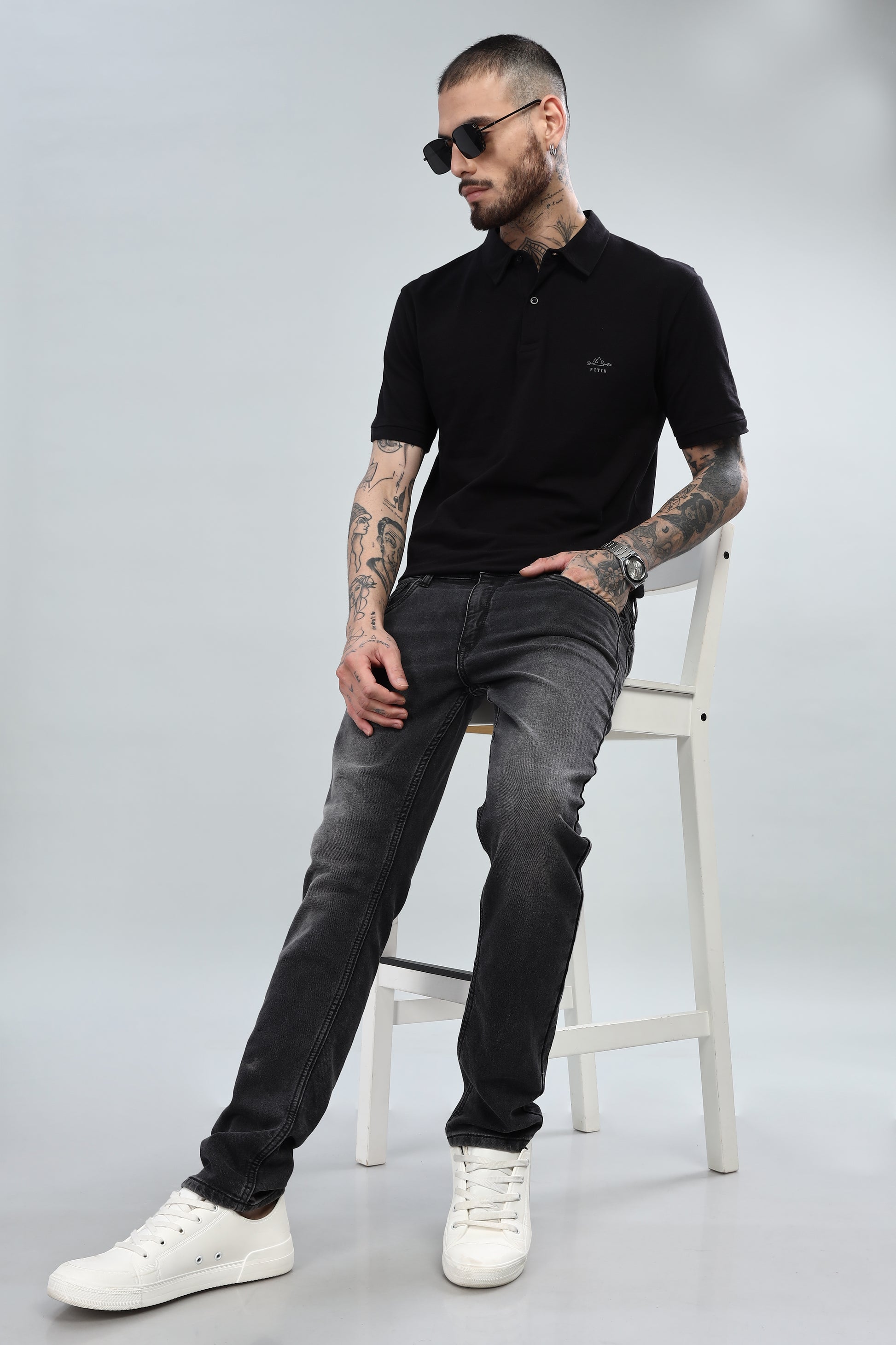 Black Cotton Polo T-Shirt