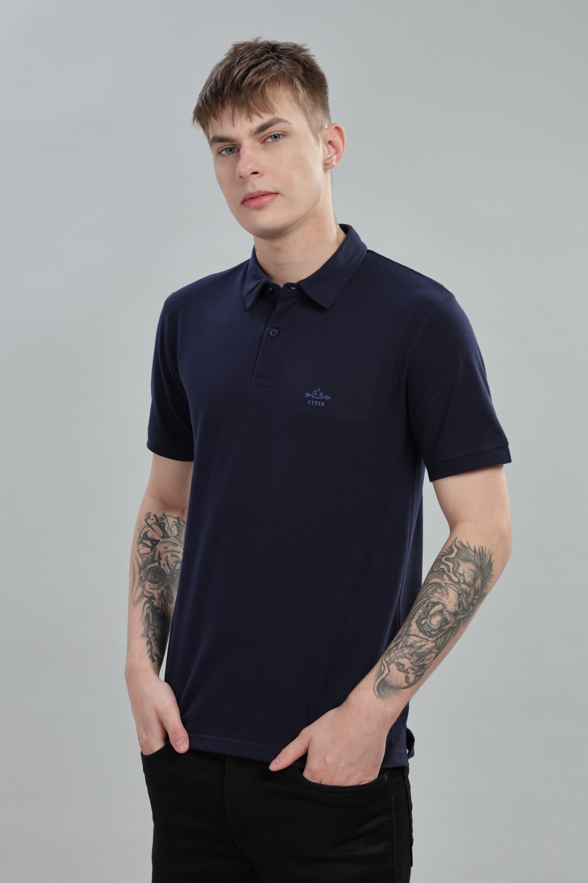 Navy Cotton Polo T-Shirt