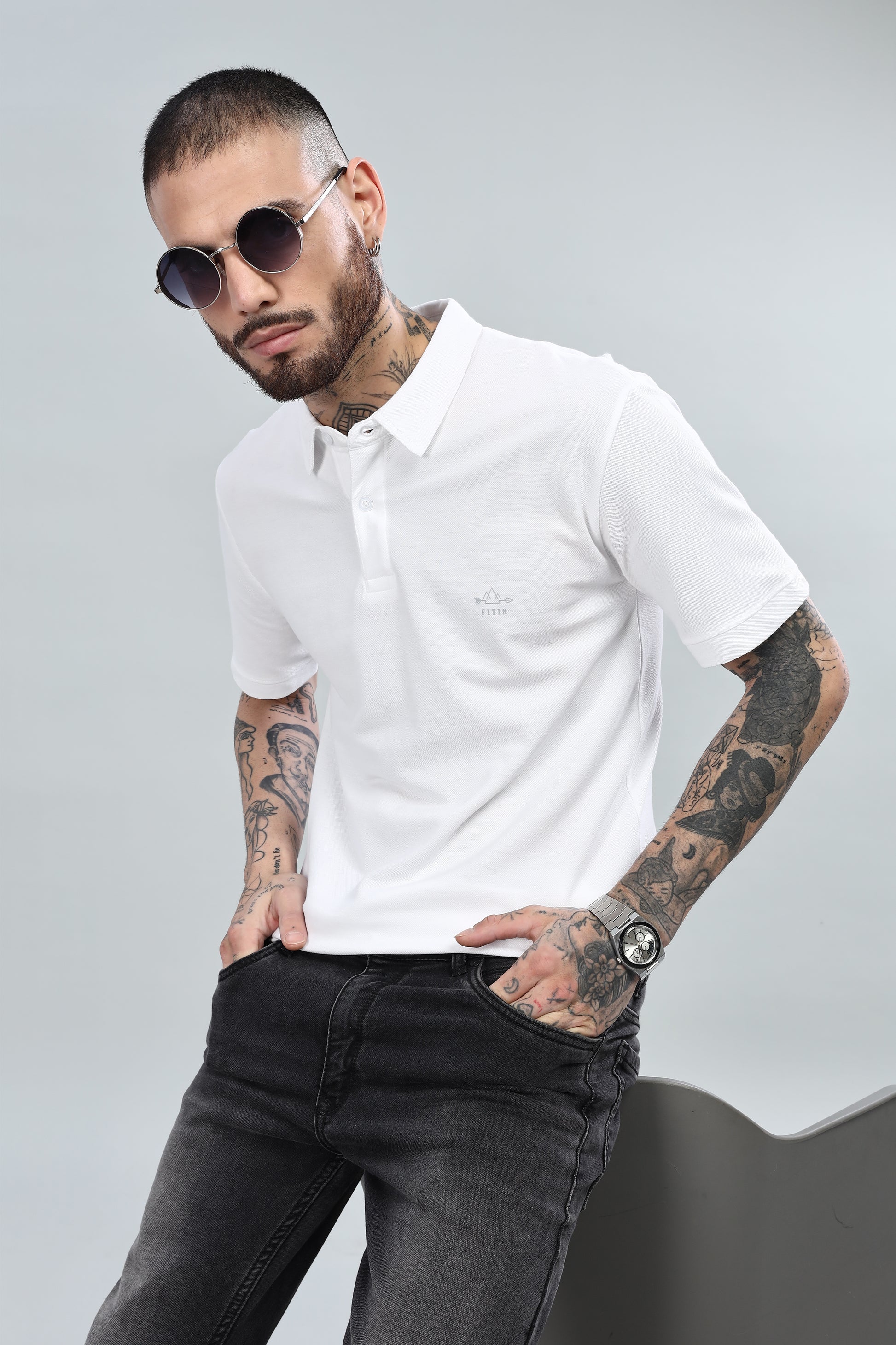 White Cotton Polo T-Shirt