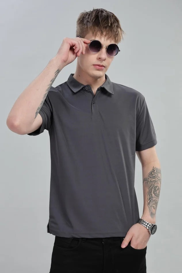 Dark Grey Daily Wear Polo T-Shirt - Main Image