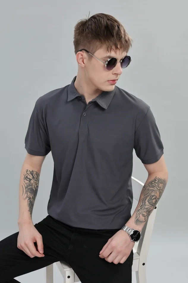 Dark Grey Daily Wear Polo T-Shirt
