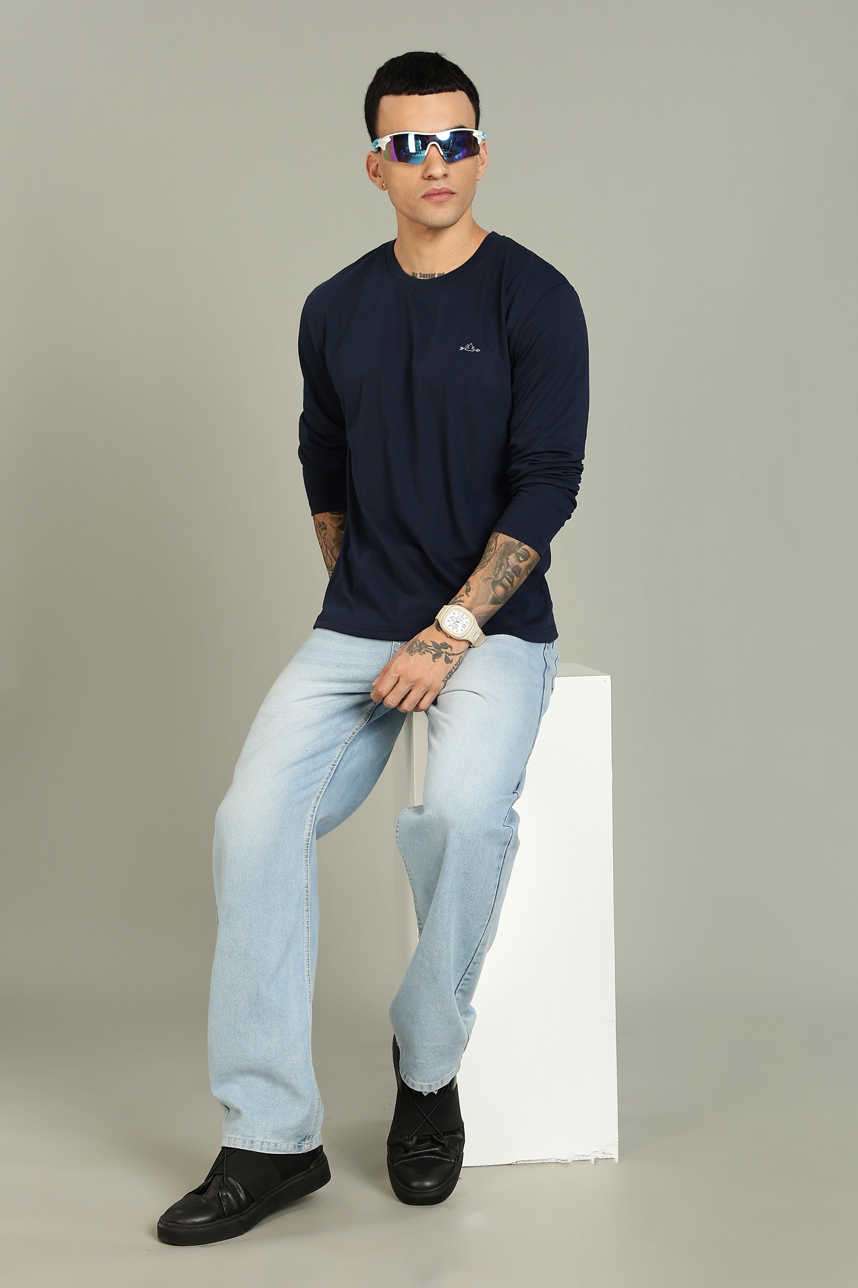 Plain Navy Full Sleeve Tee
