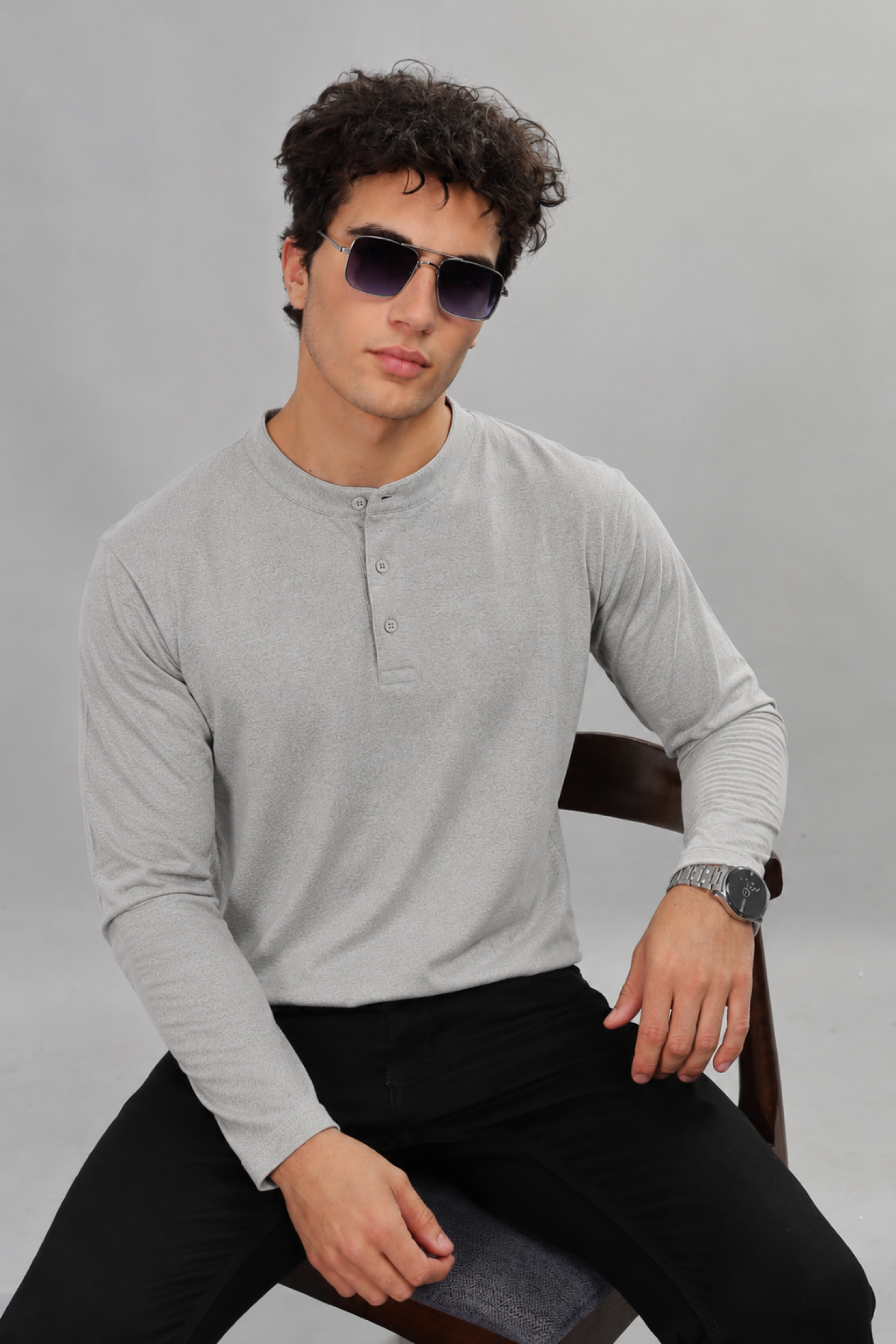 Grey Henly Neck T-Shirt