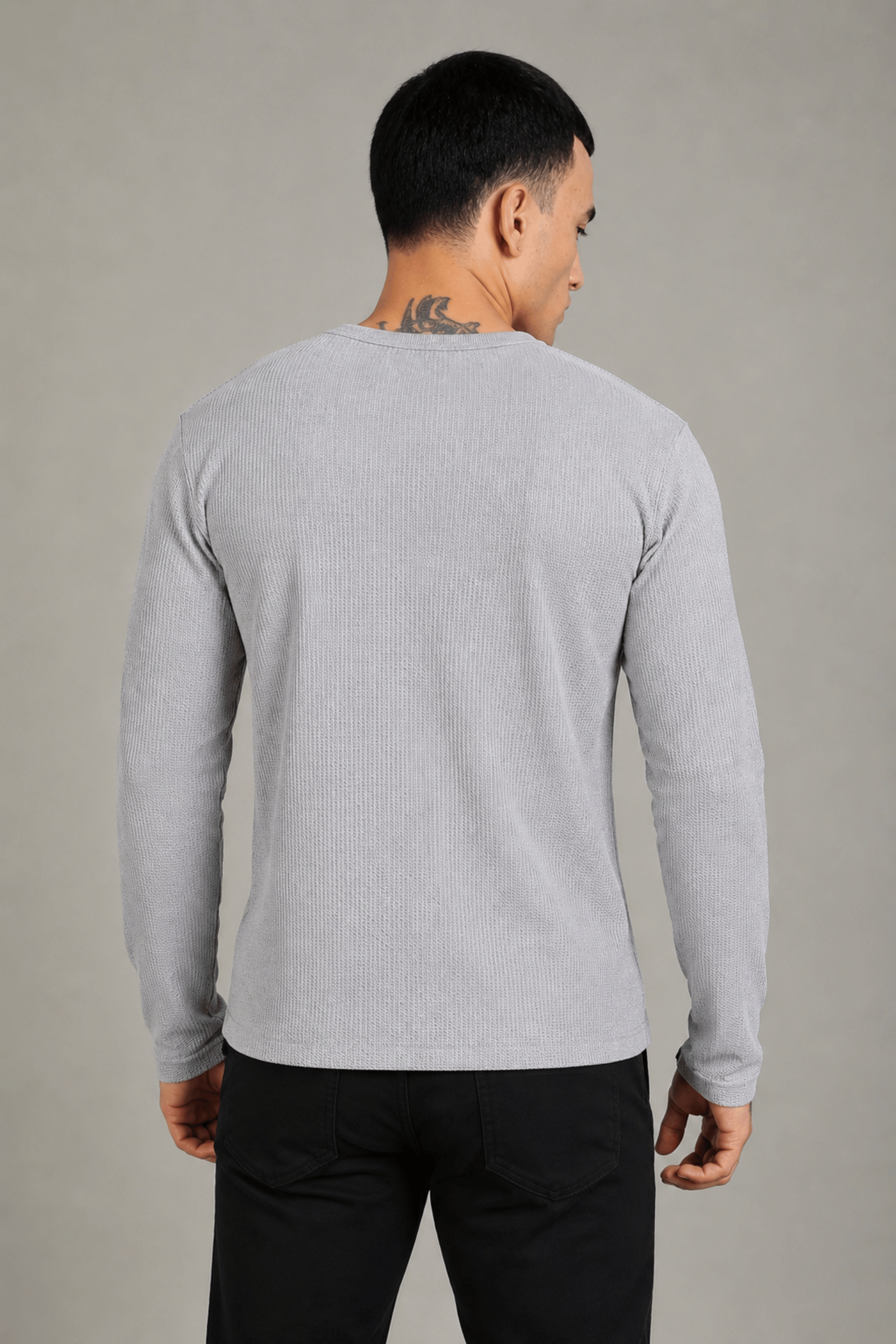 Grey Melange Textured Full Sleeve Tee