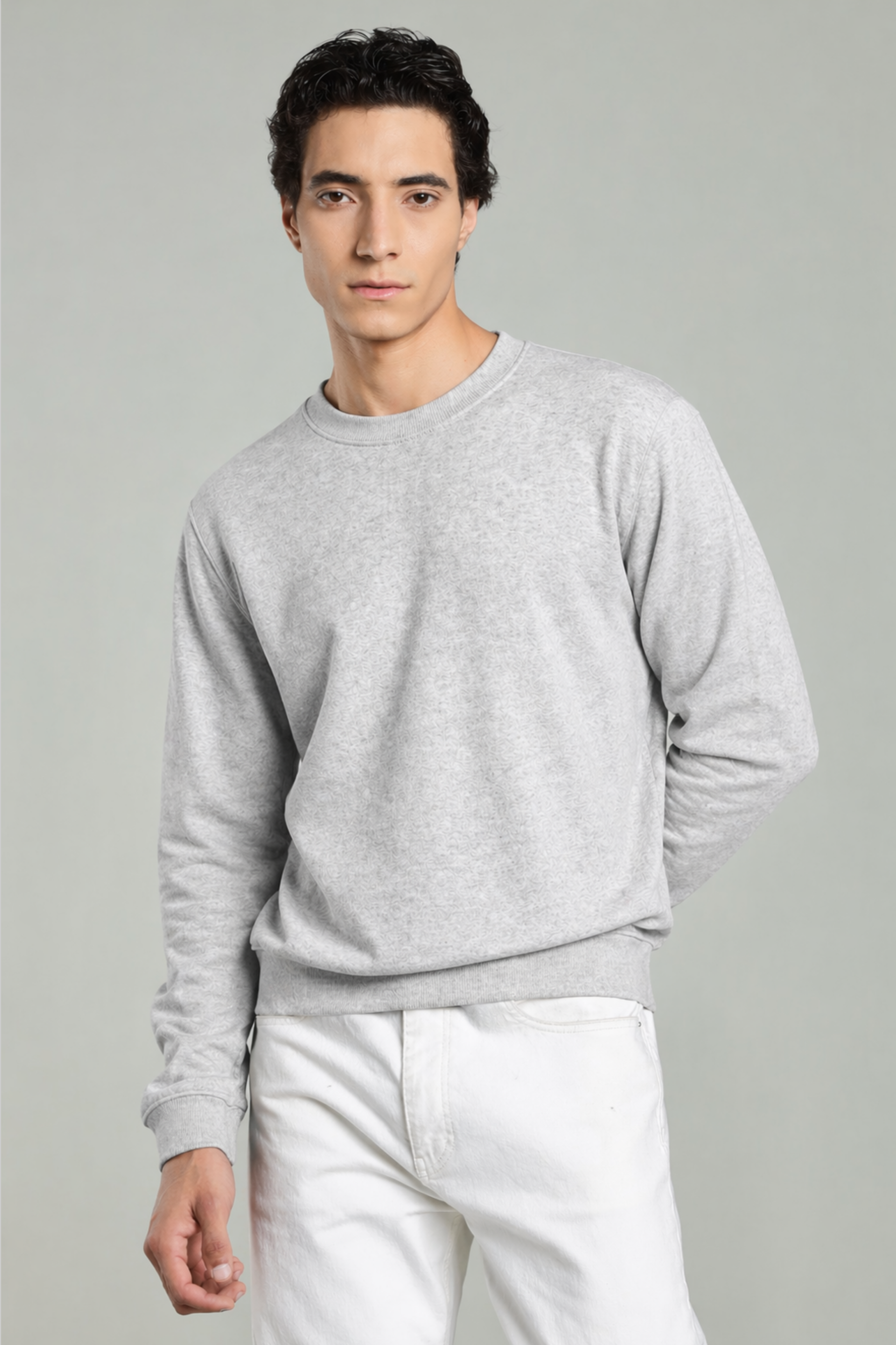 Grey Melange Solid Sweatshirt