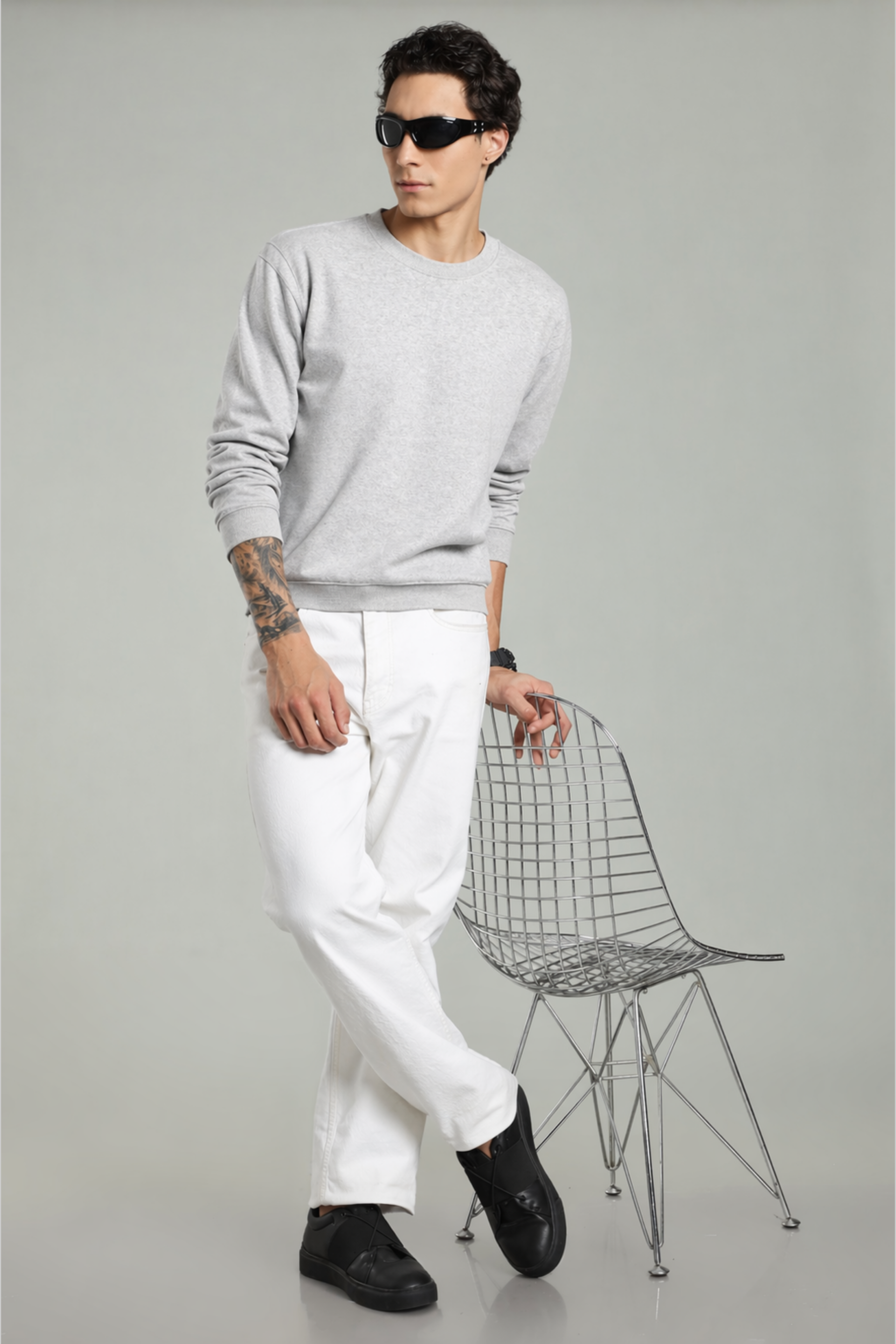 Grey Melange Solid Sweatshirt