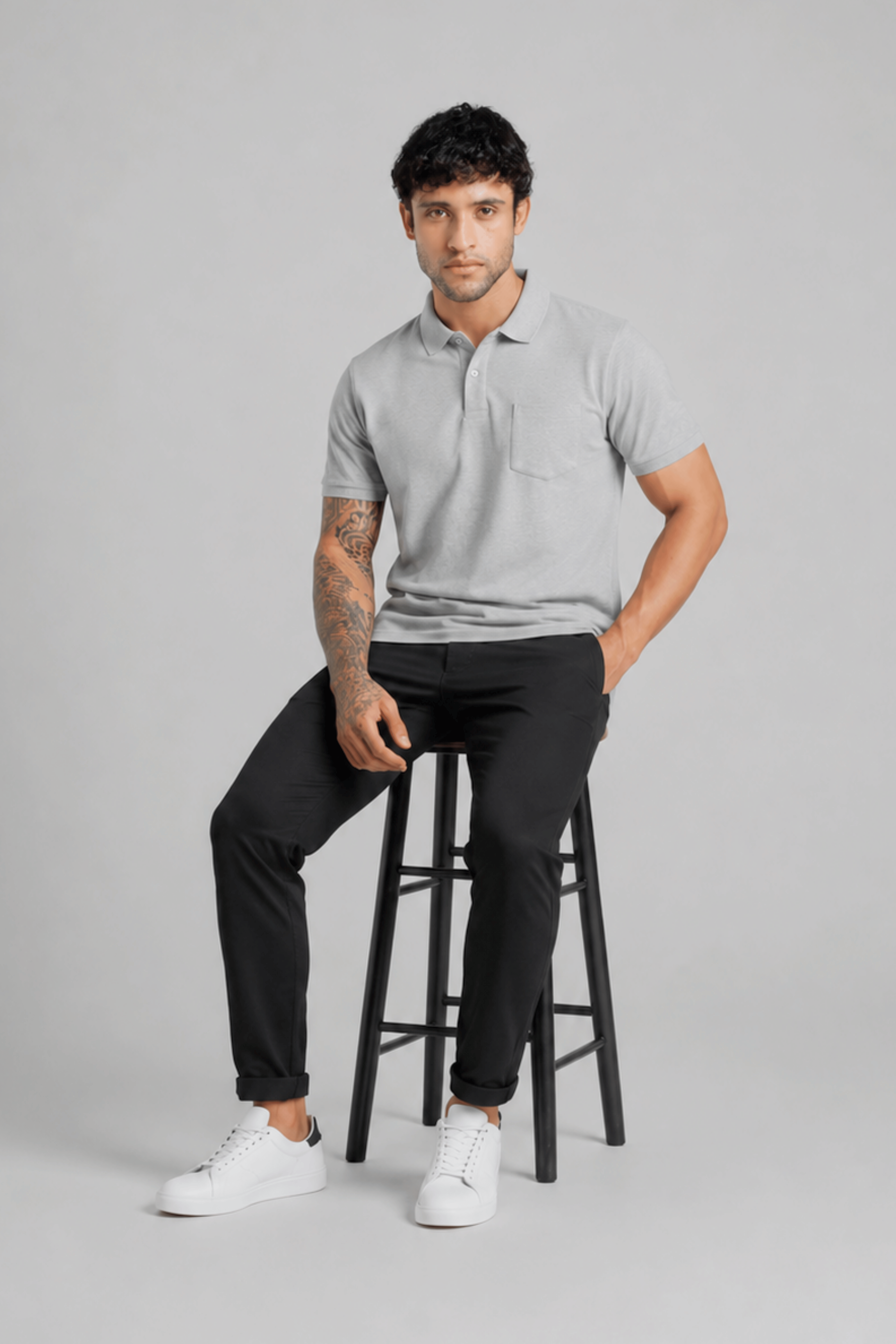 Grey Pocket Polo
