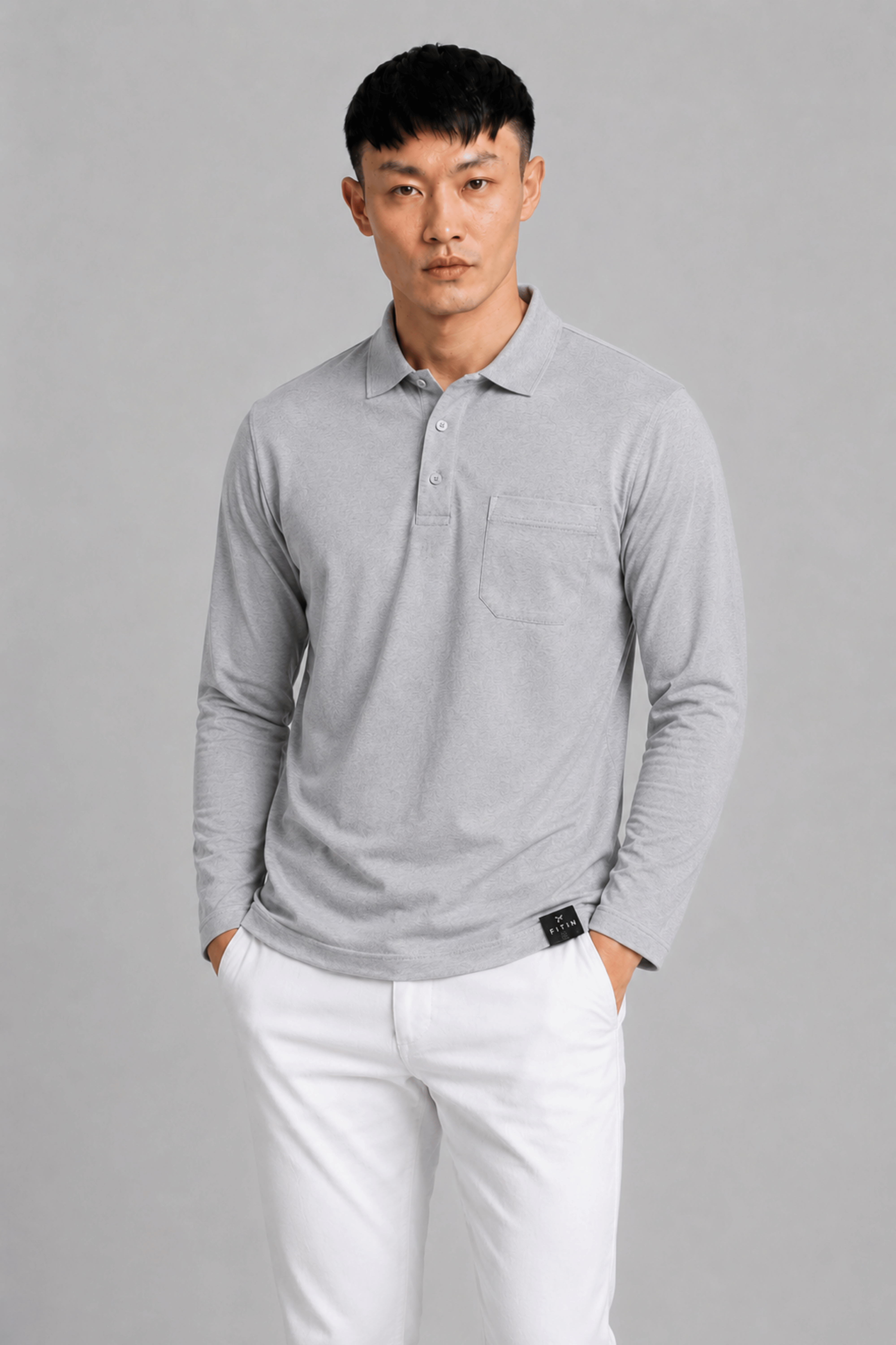 Pocket Grey Full Sleeve Polo