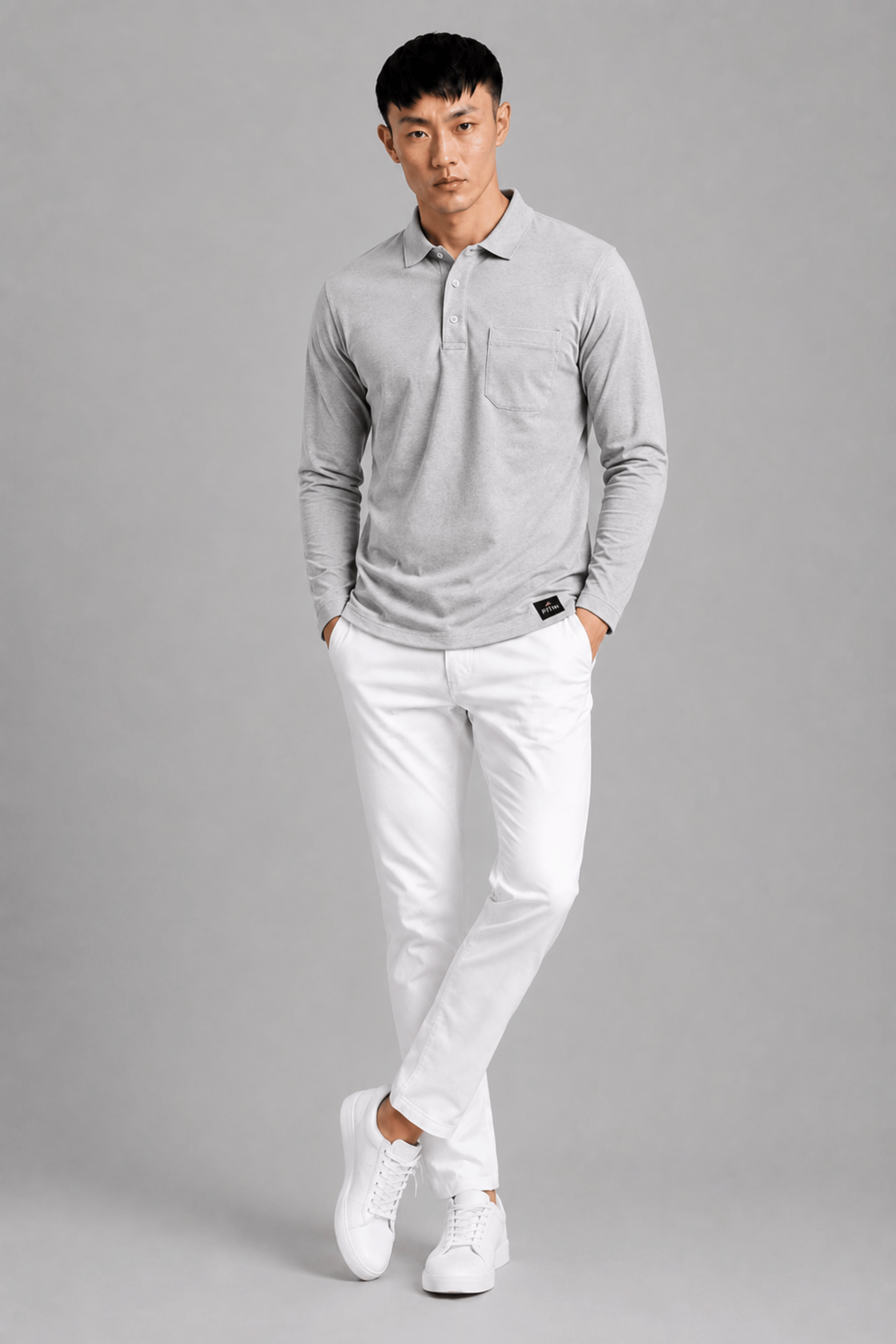 Pocket Grey Full Sleeve Polo