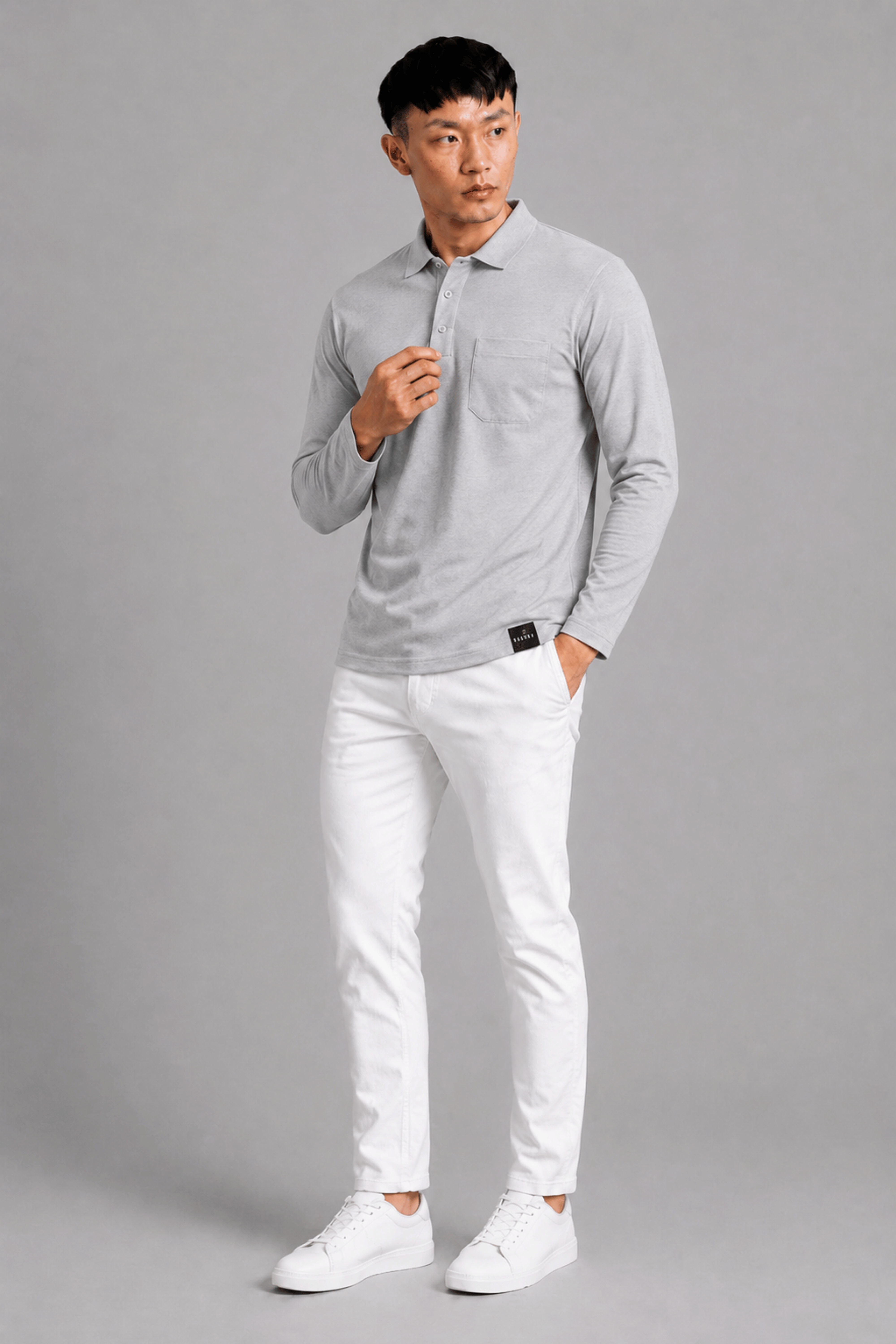 Pocket Grey Full Sleeve Polo