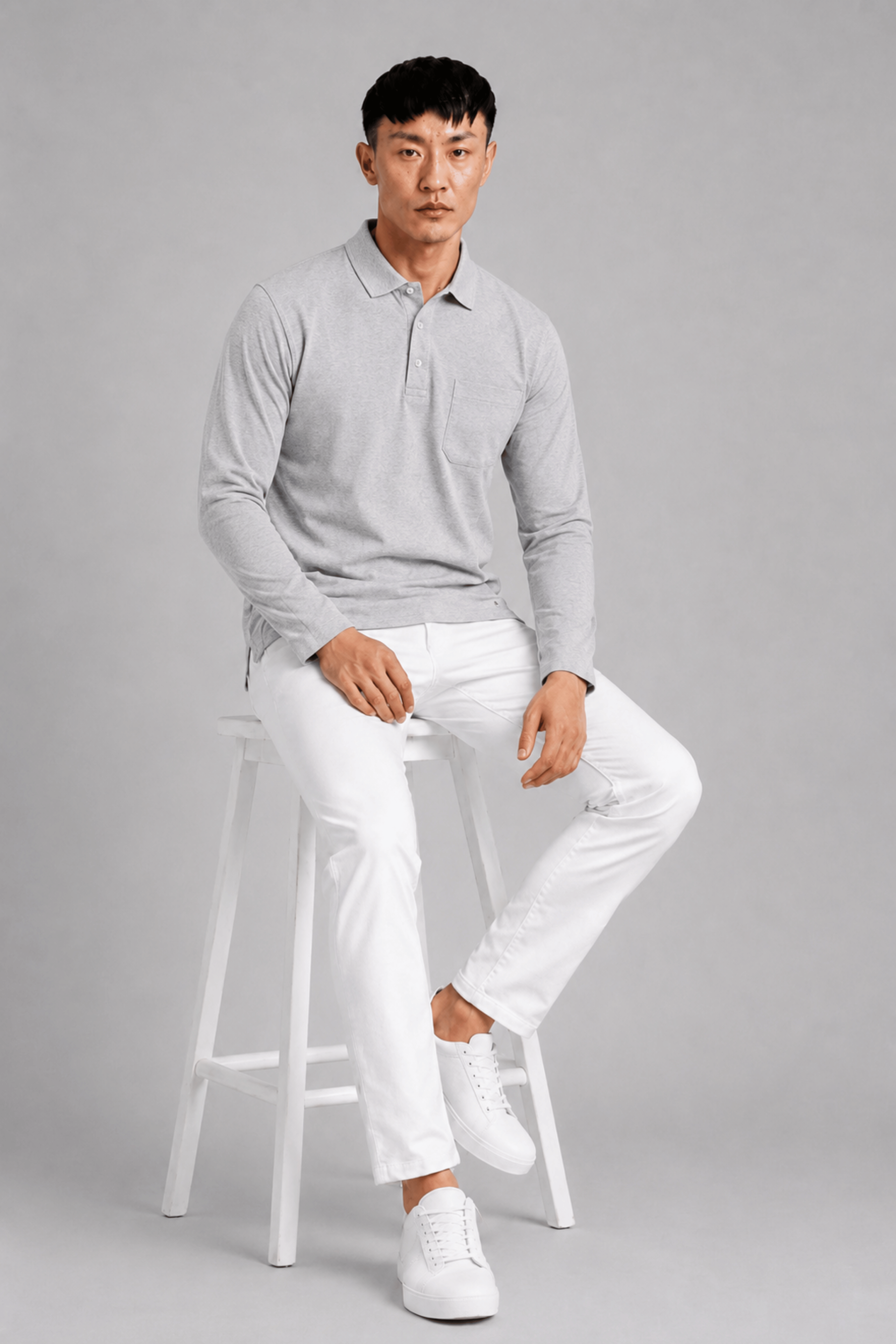 Pocket Grey Full Sleeve Polo