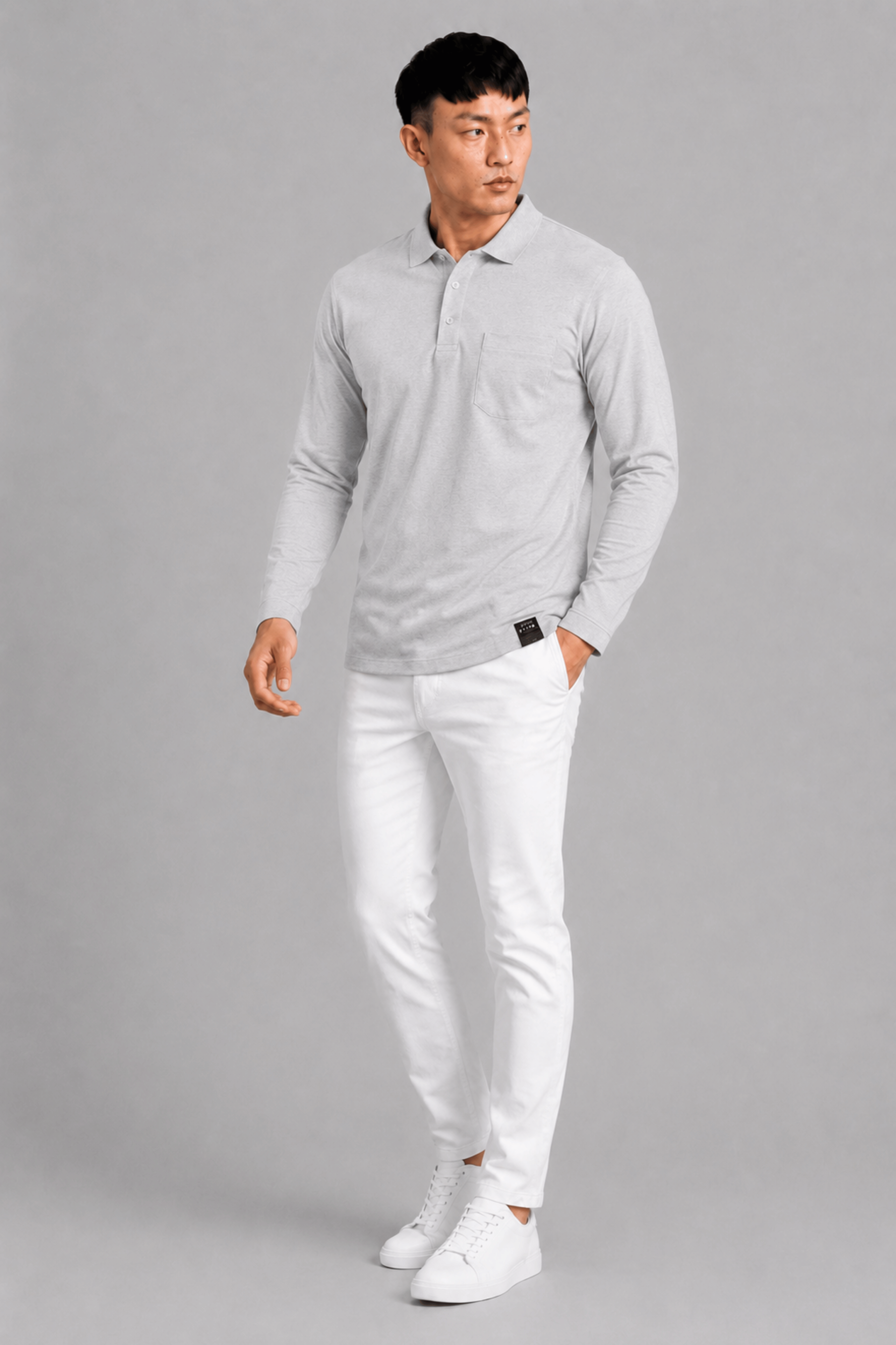 Pocket Grey Full Sleeve Polo