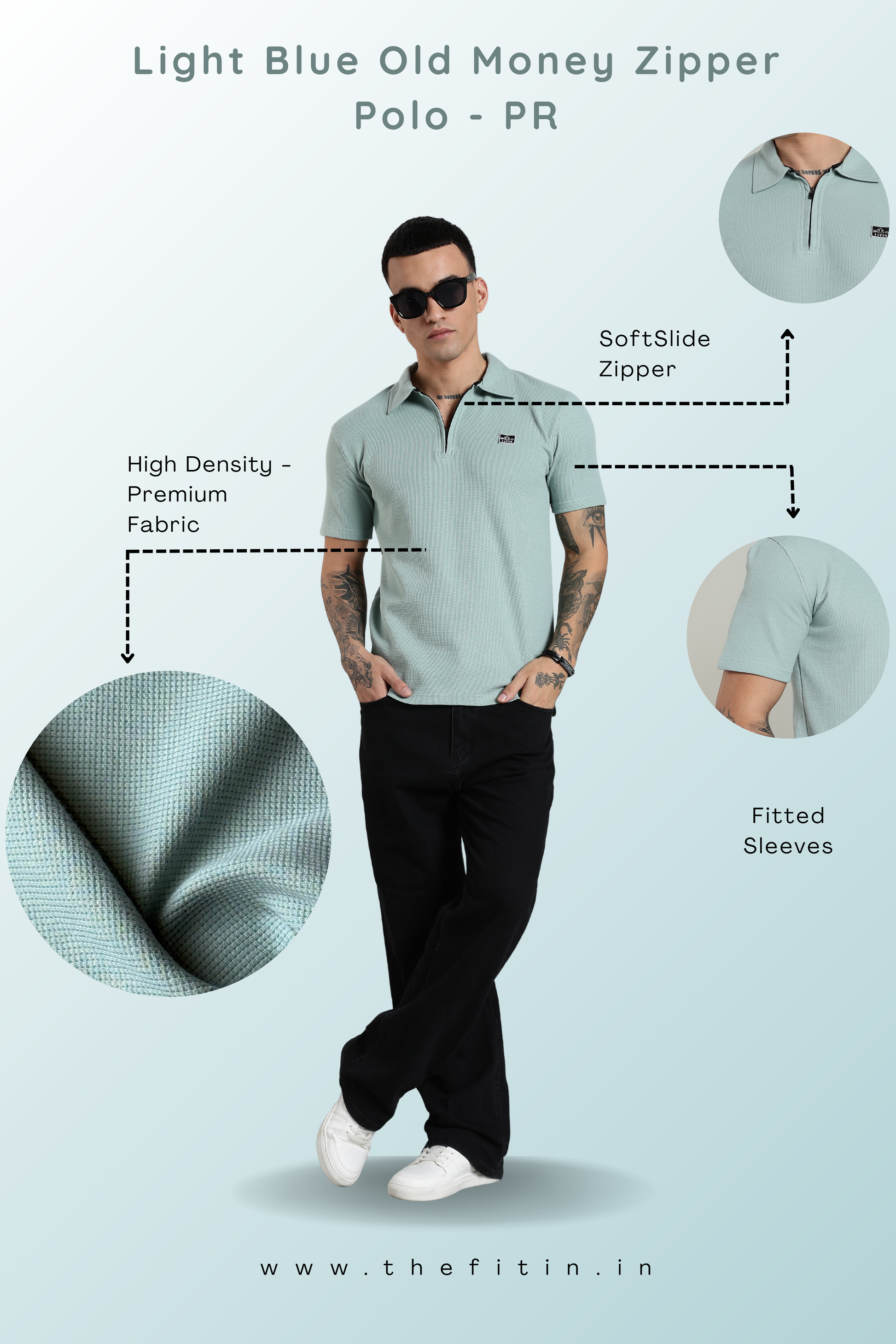 Light Blue Old Money Zipper Polo - PR