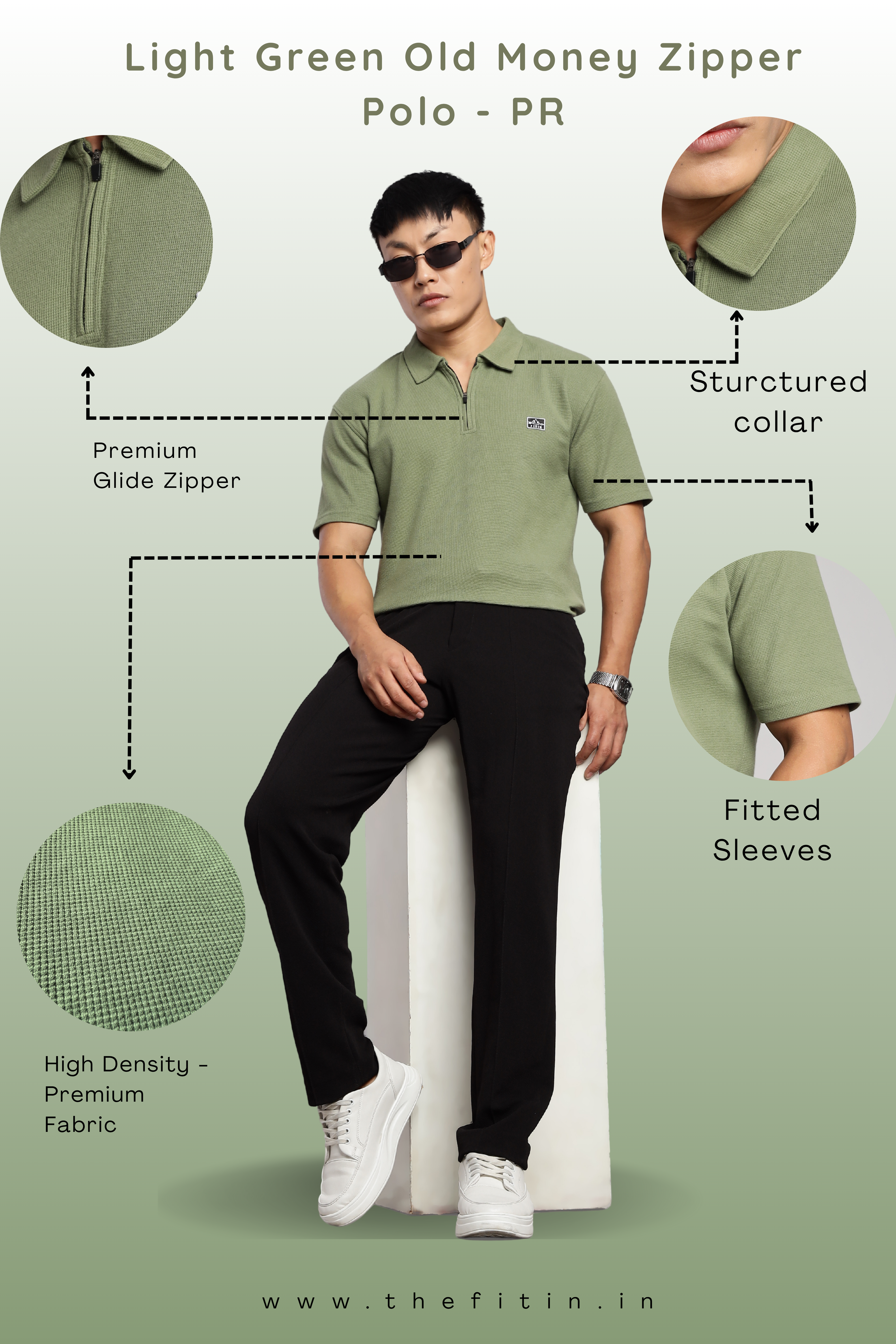 Light Green Old Money Zipper Polo - PR