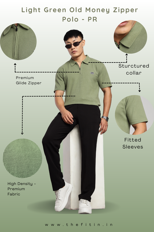 Light Green Old Money Zipper Polo - PR