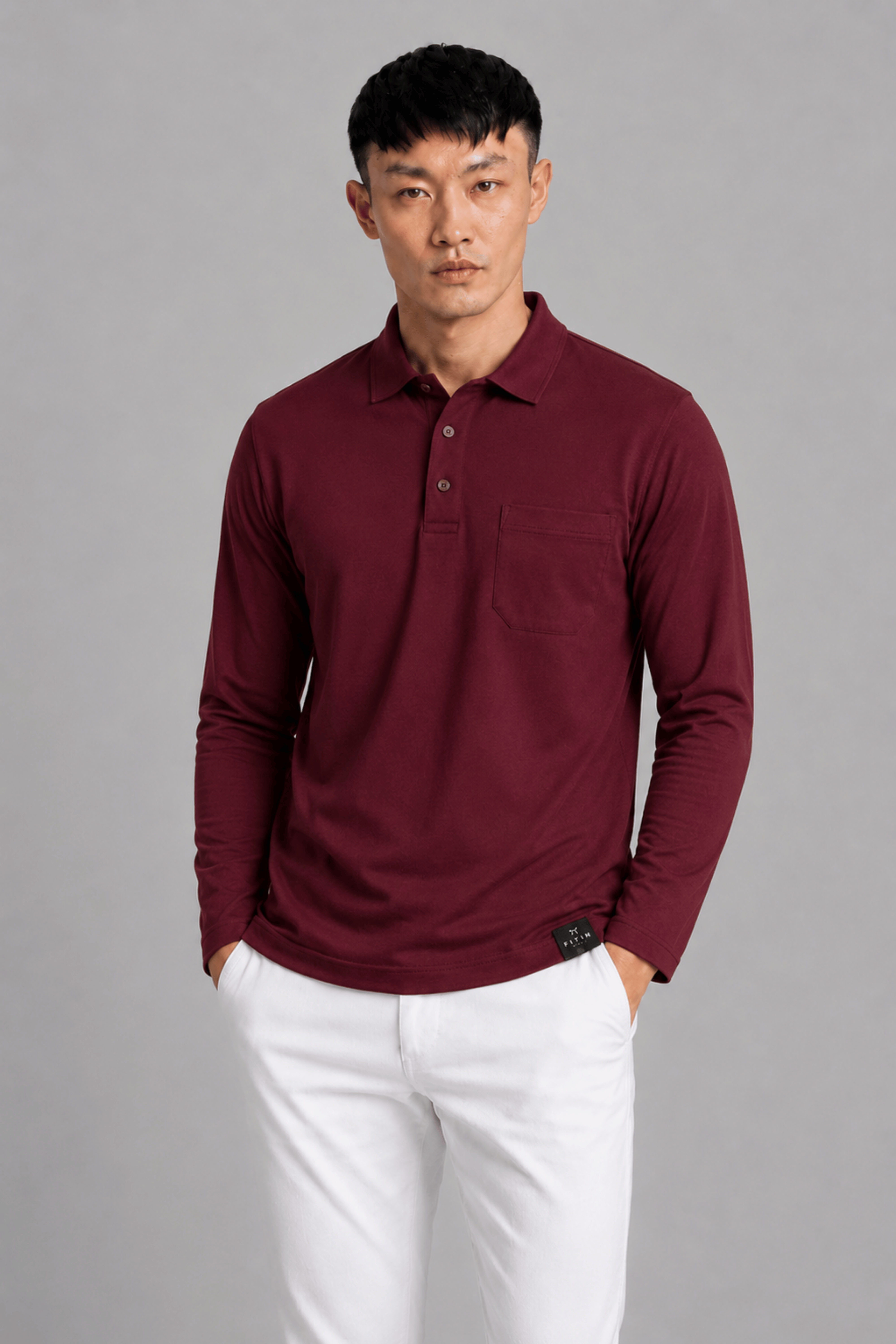Pocket Maroon Full Sleeve Polo
