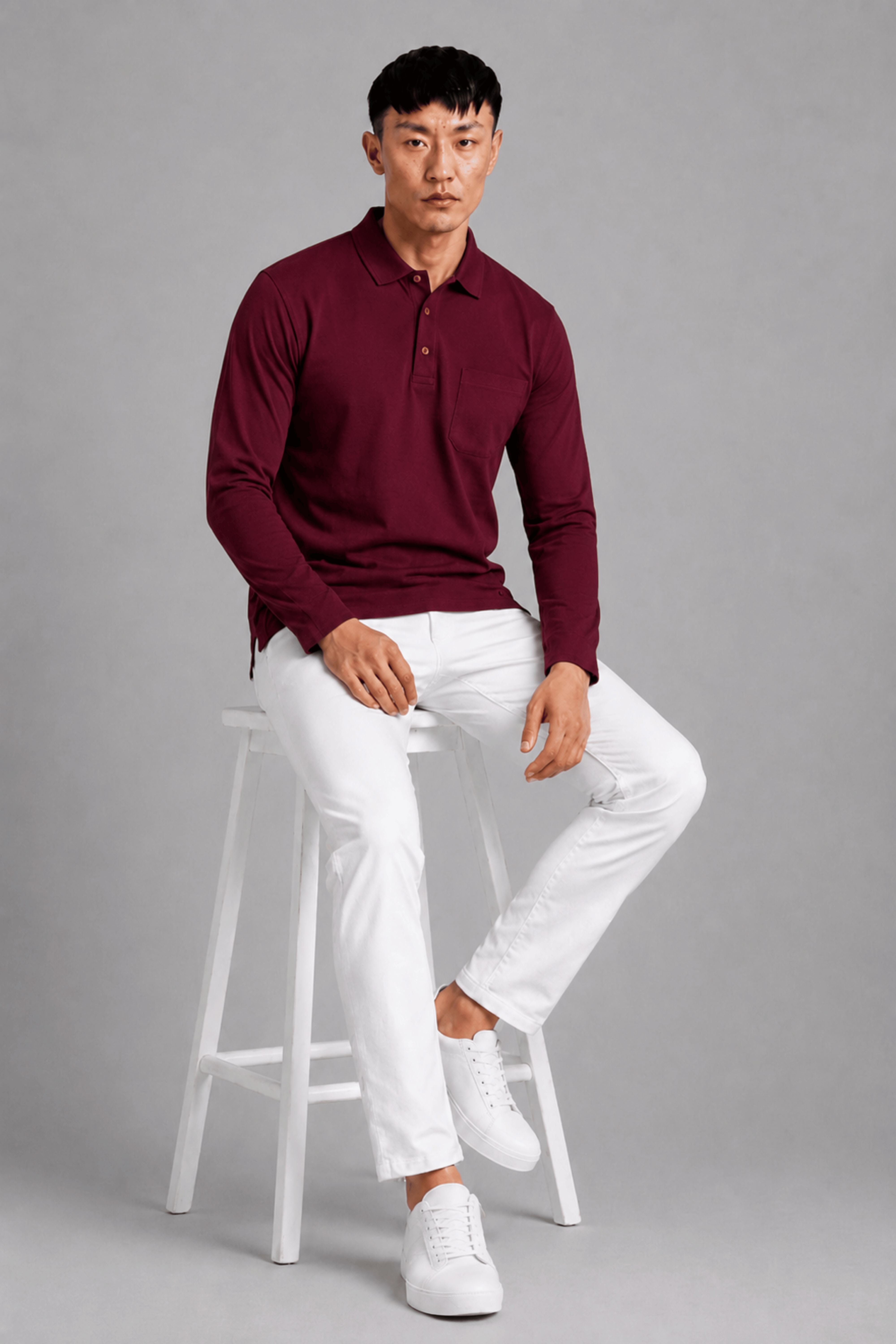 Pocket Maroon Full Sleeve Polo