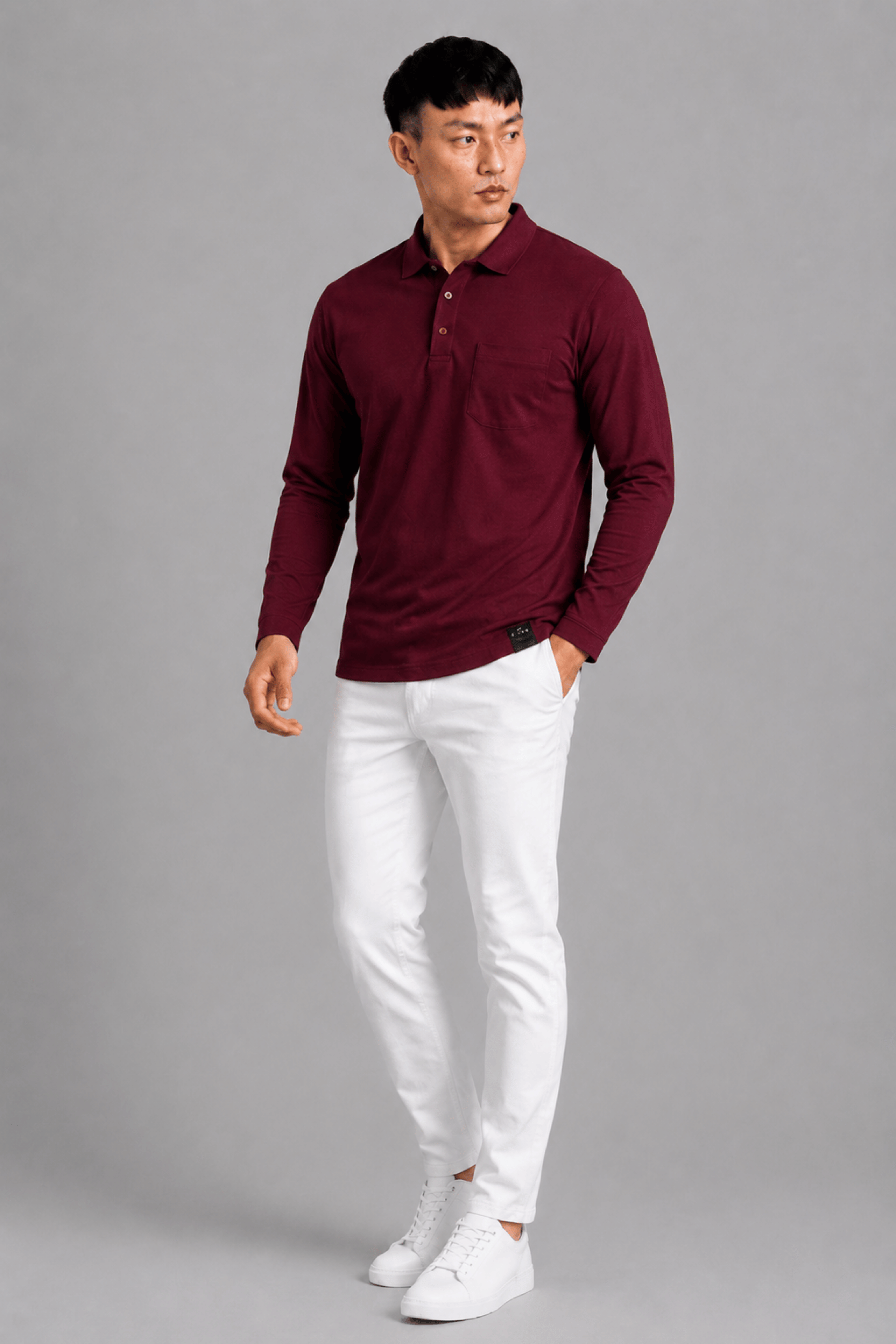 Pocket Maroon Full Sleeve Polo