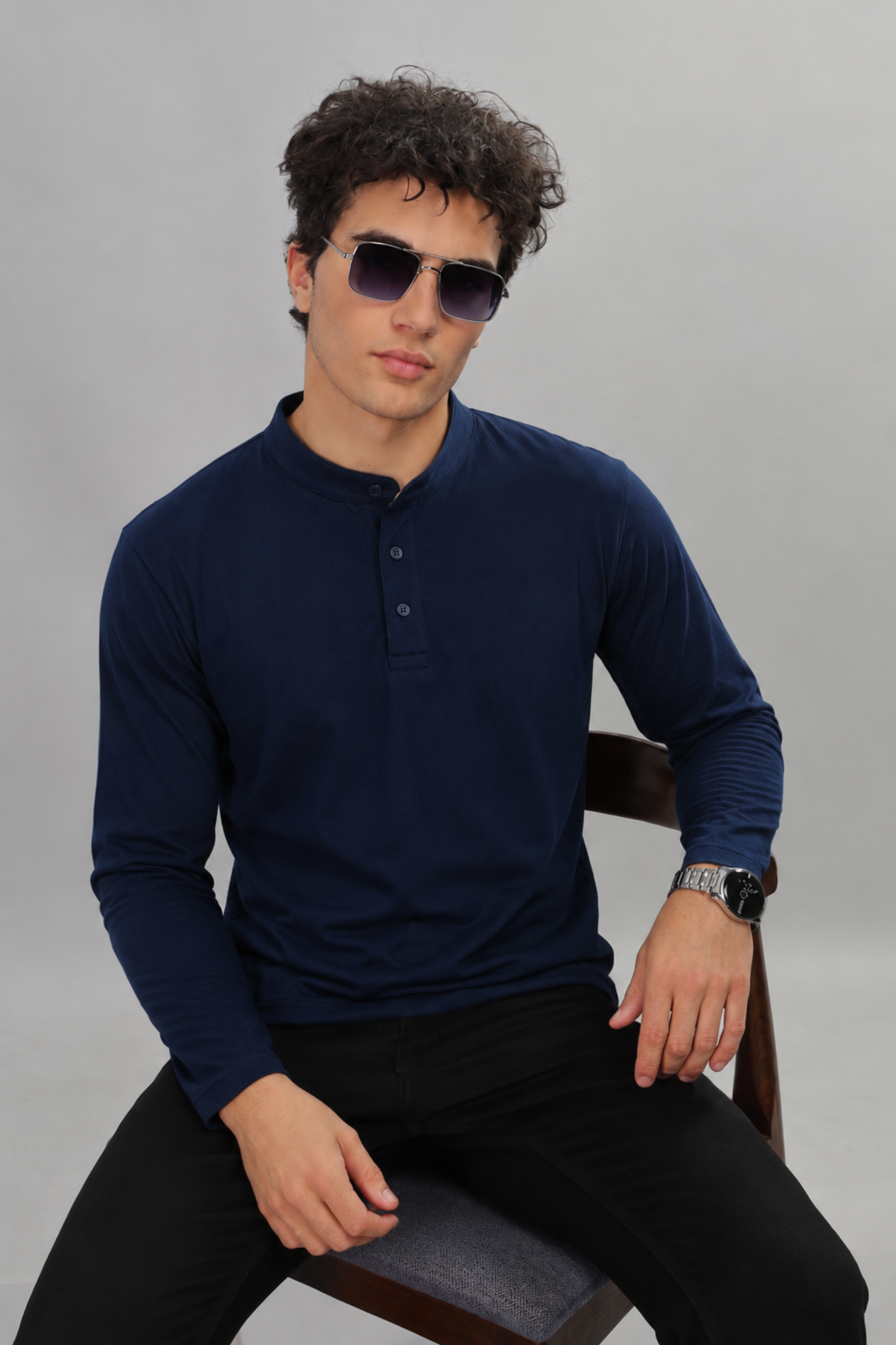 Navy Henly Neck T-Shirt