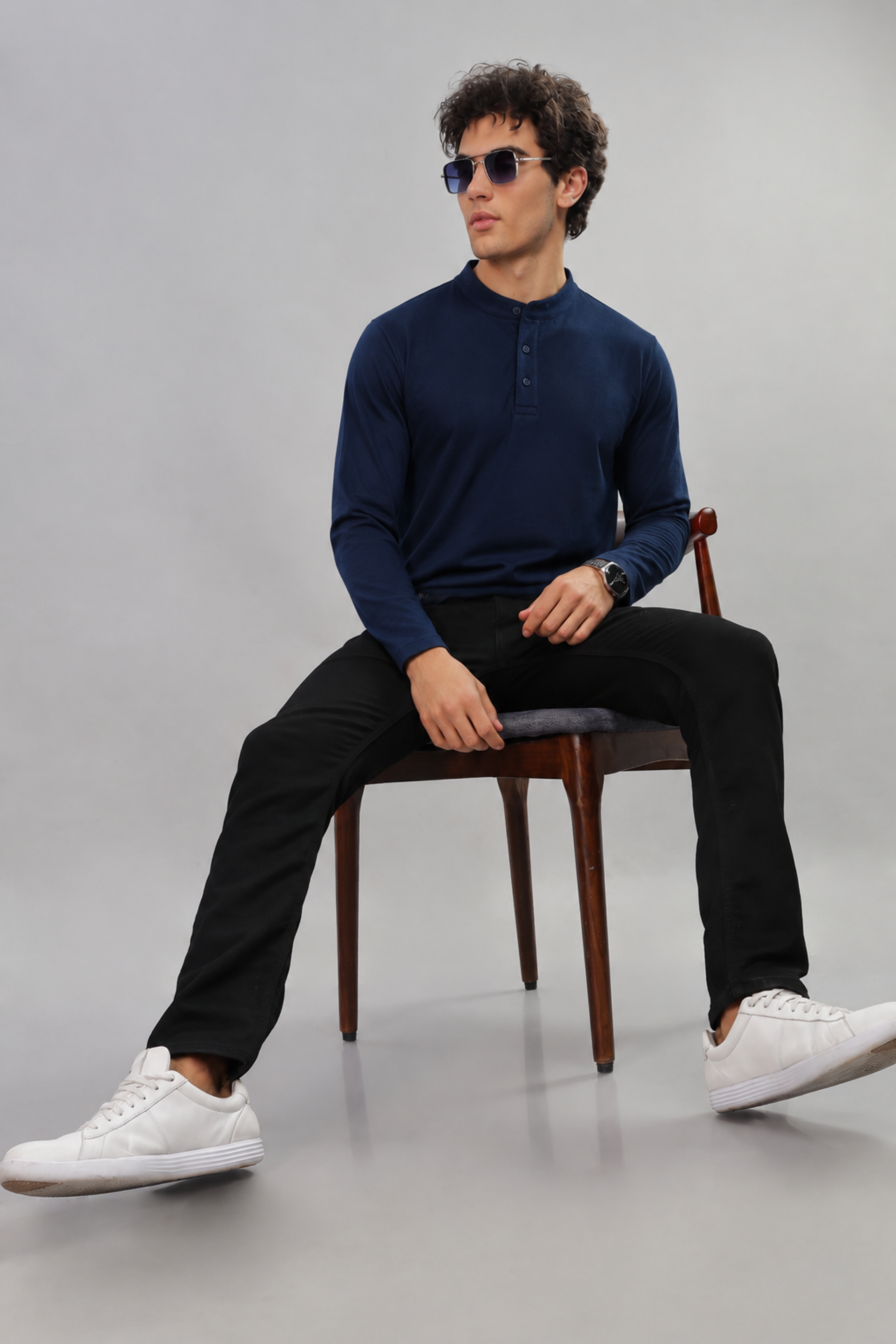 Navy Henly Neck T-Shirt