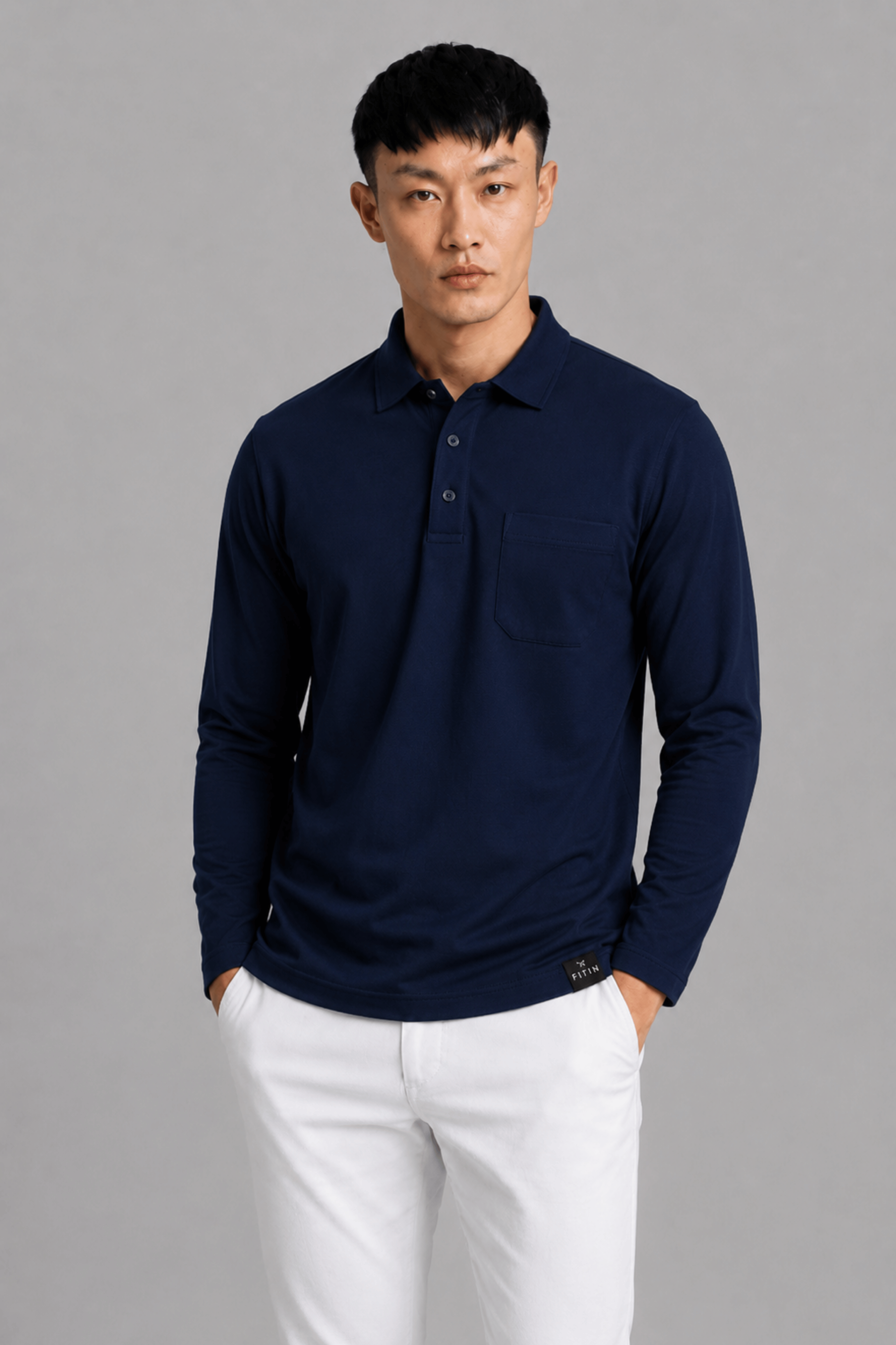 Pocket Navy Full Sleeve Polo