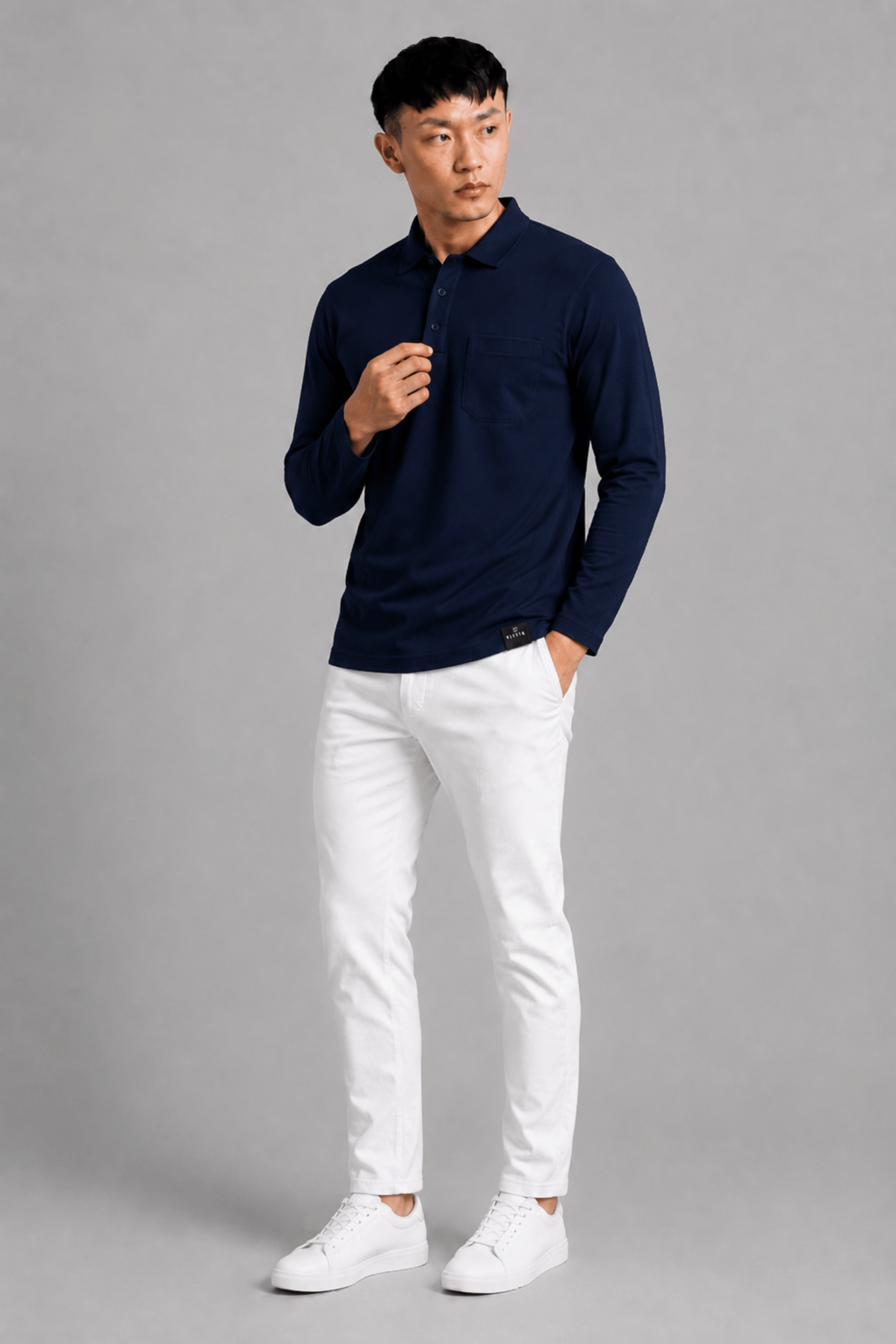 Pocket Navy Full Sleeve Polo