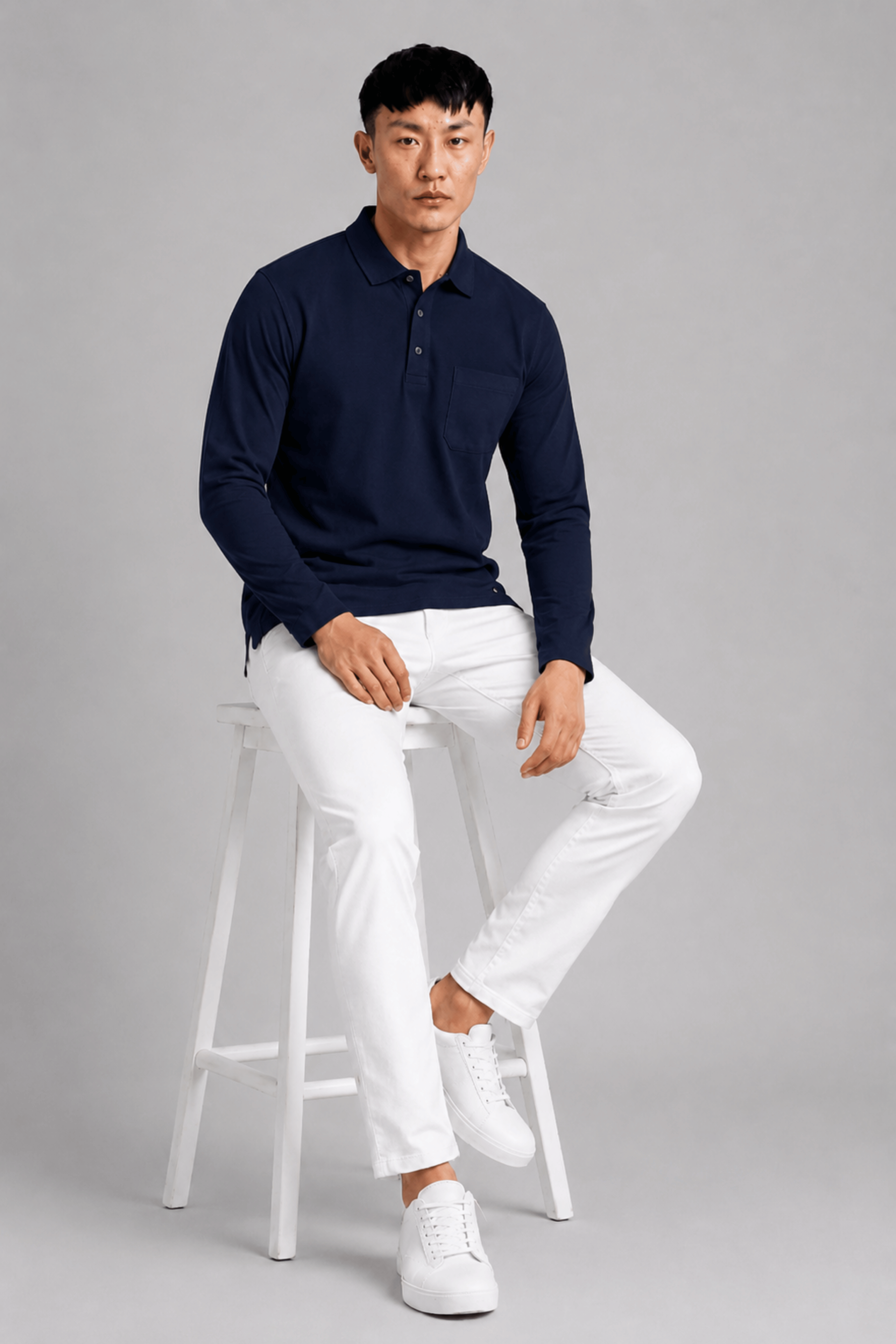 Pocket Navy Full Sleeve Polo