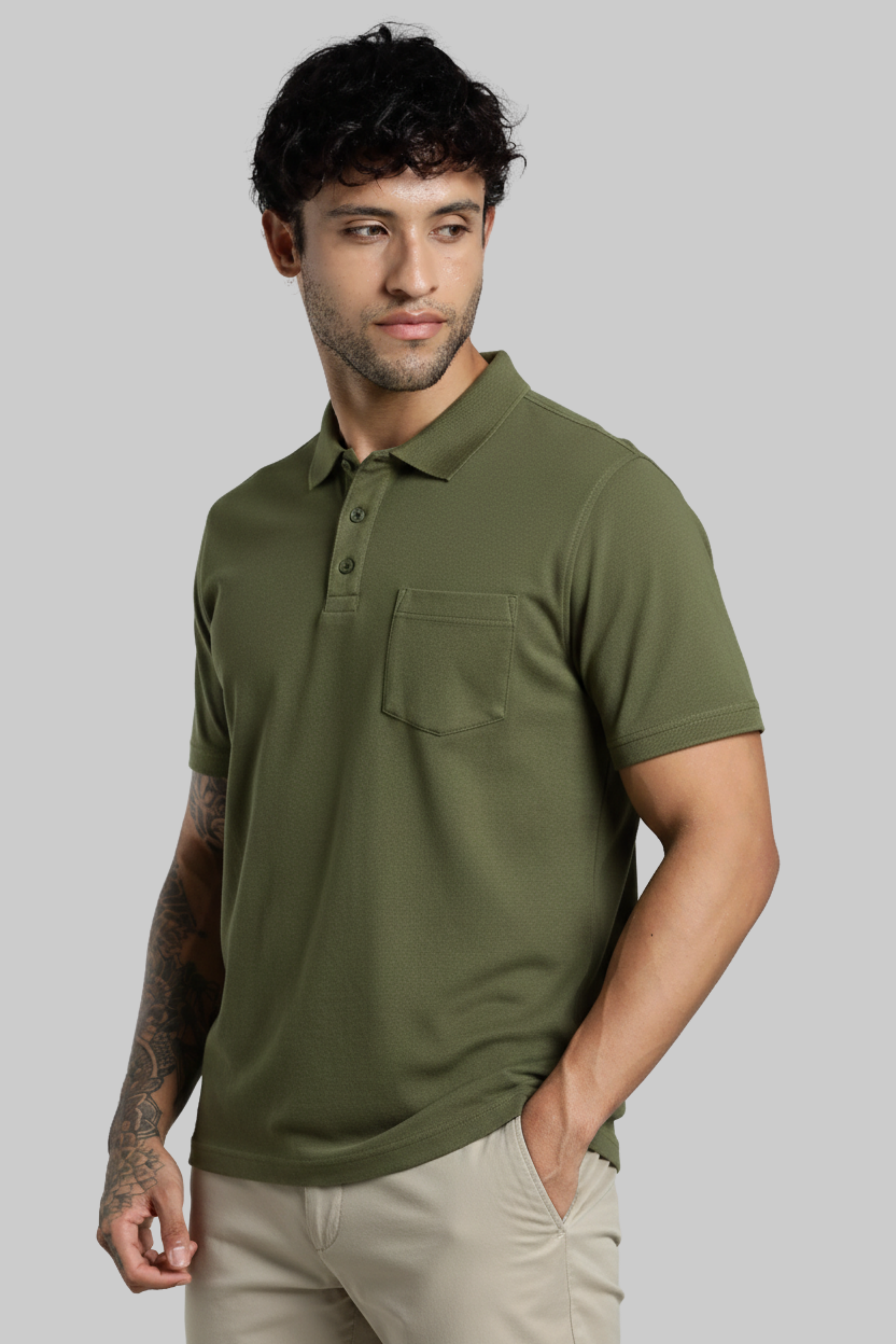 Olive Pocket Polo