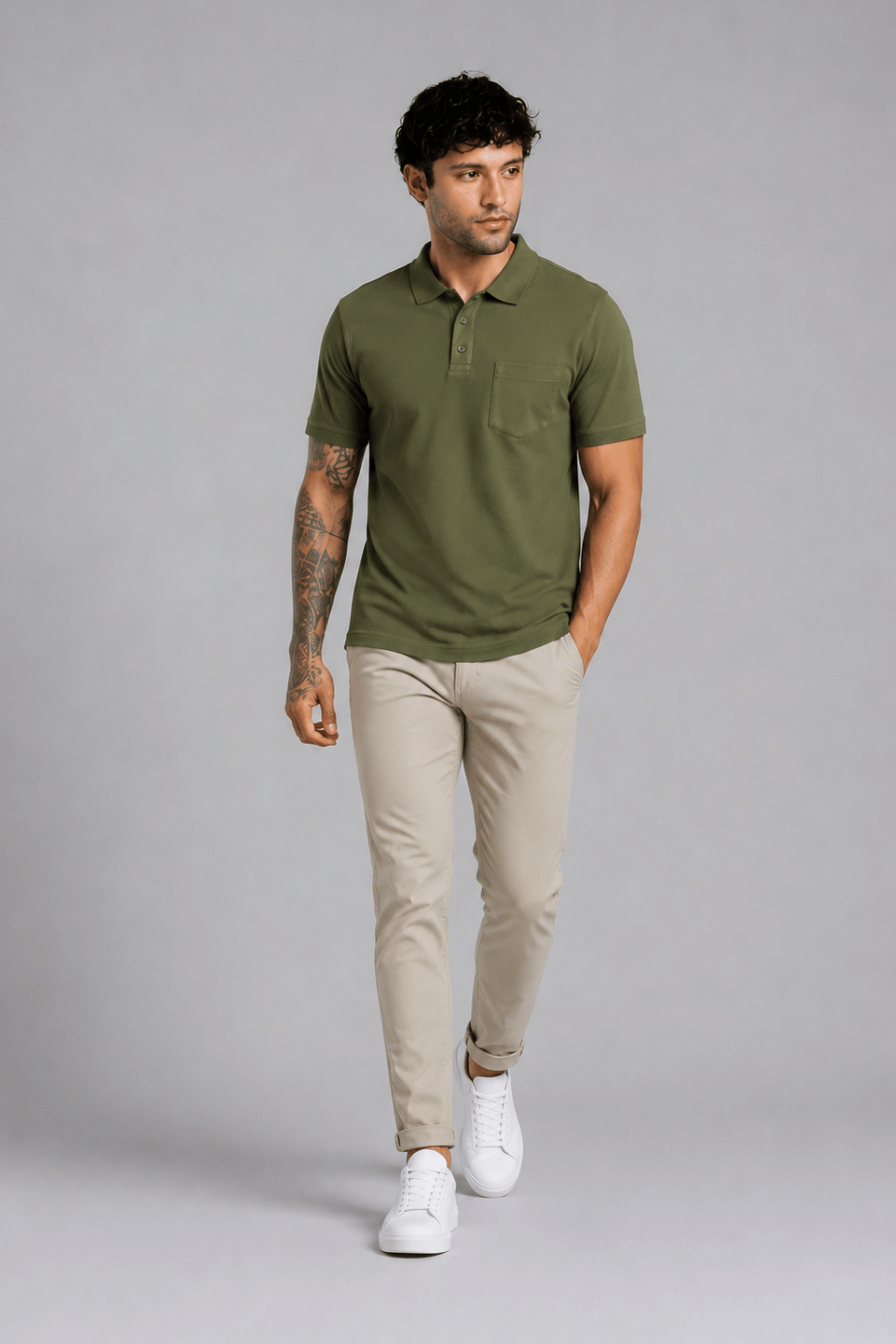Olive Pocket Polo