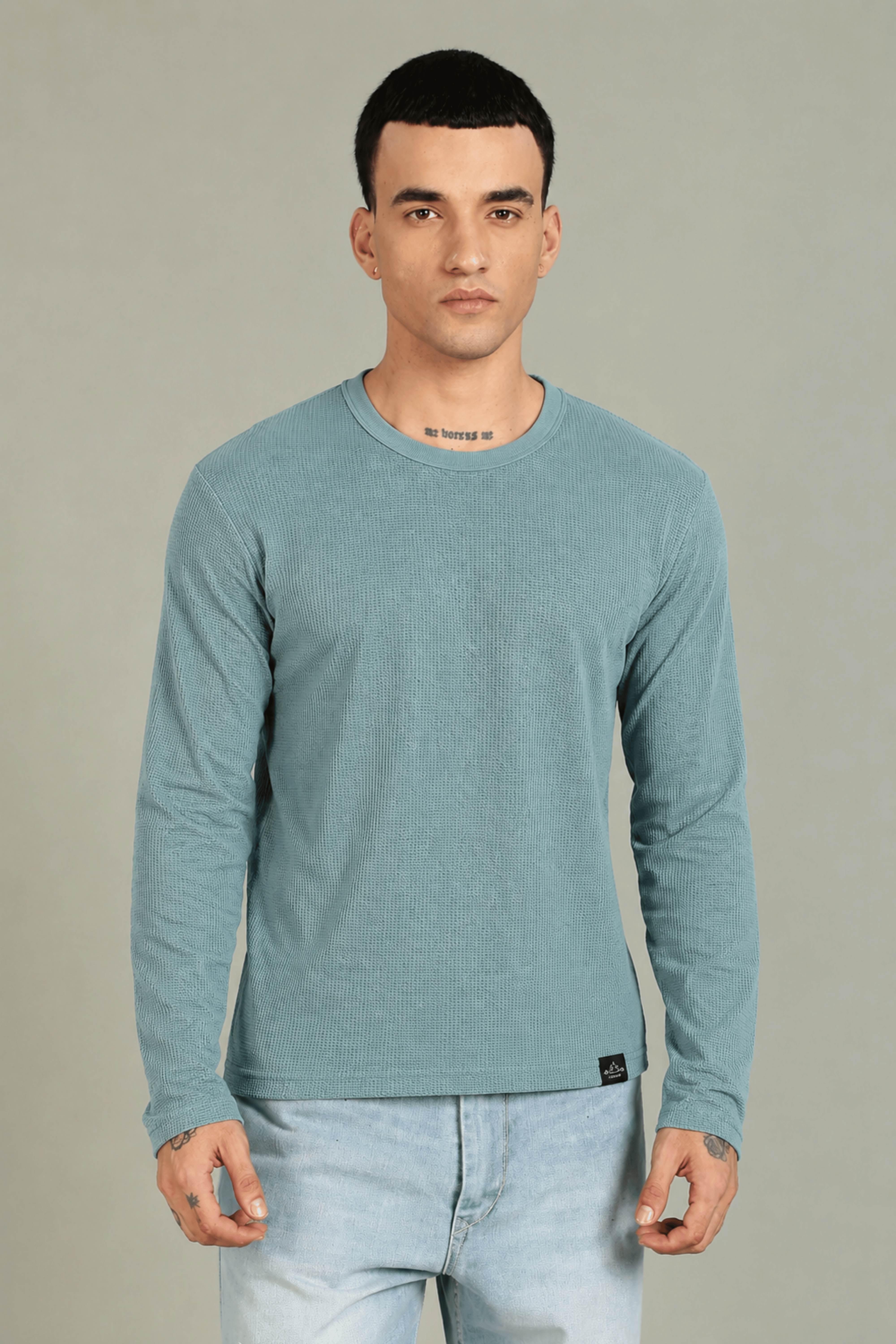 T.Blue Textured Full Sleeve Tee