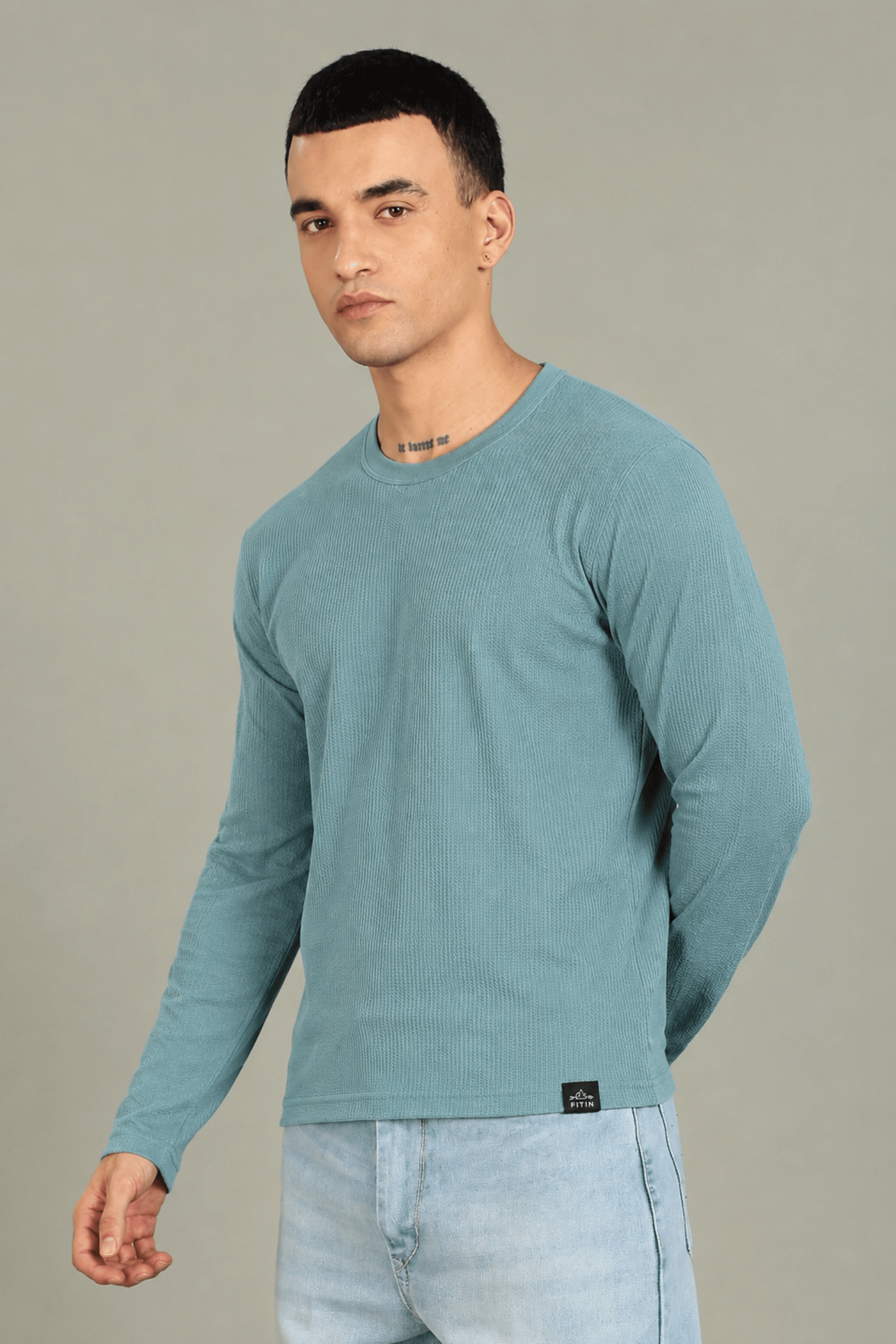 T.Blue Textured Full Sleeve Tee