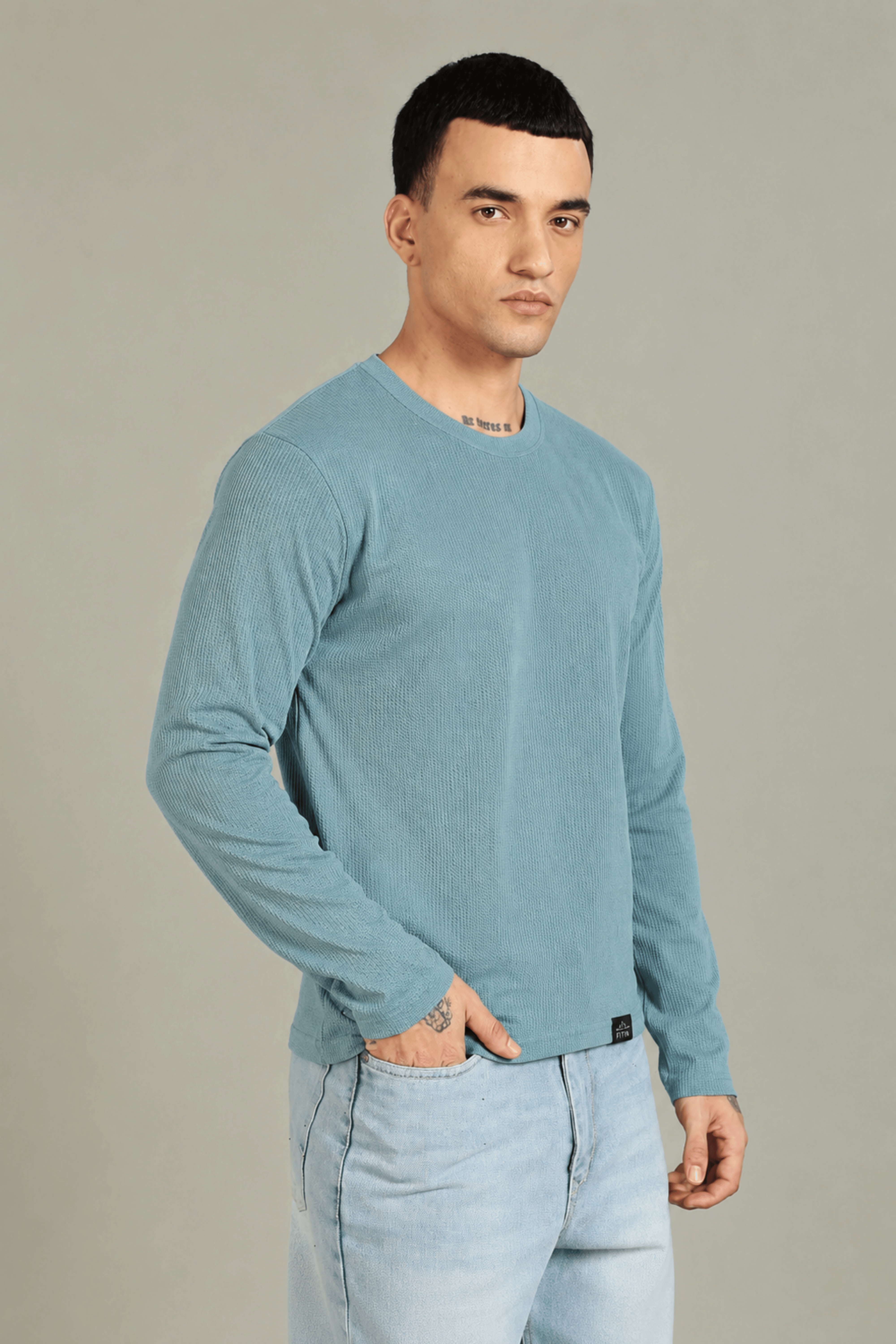 T.Blue Textured Full Sleeve Tee