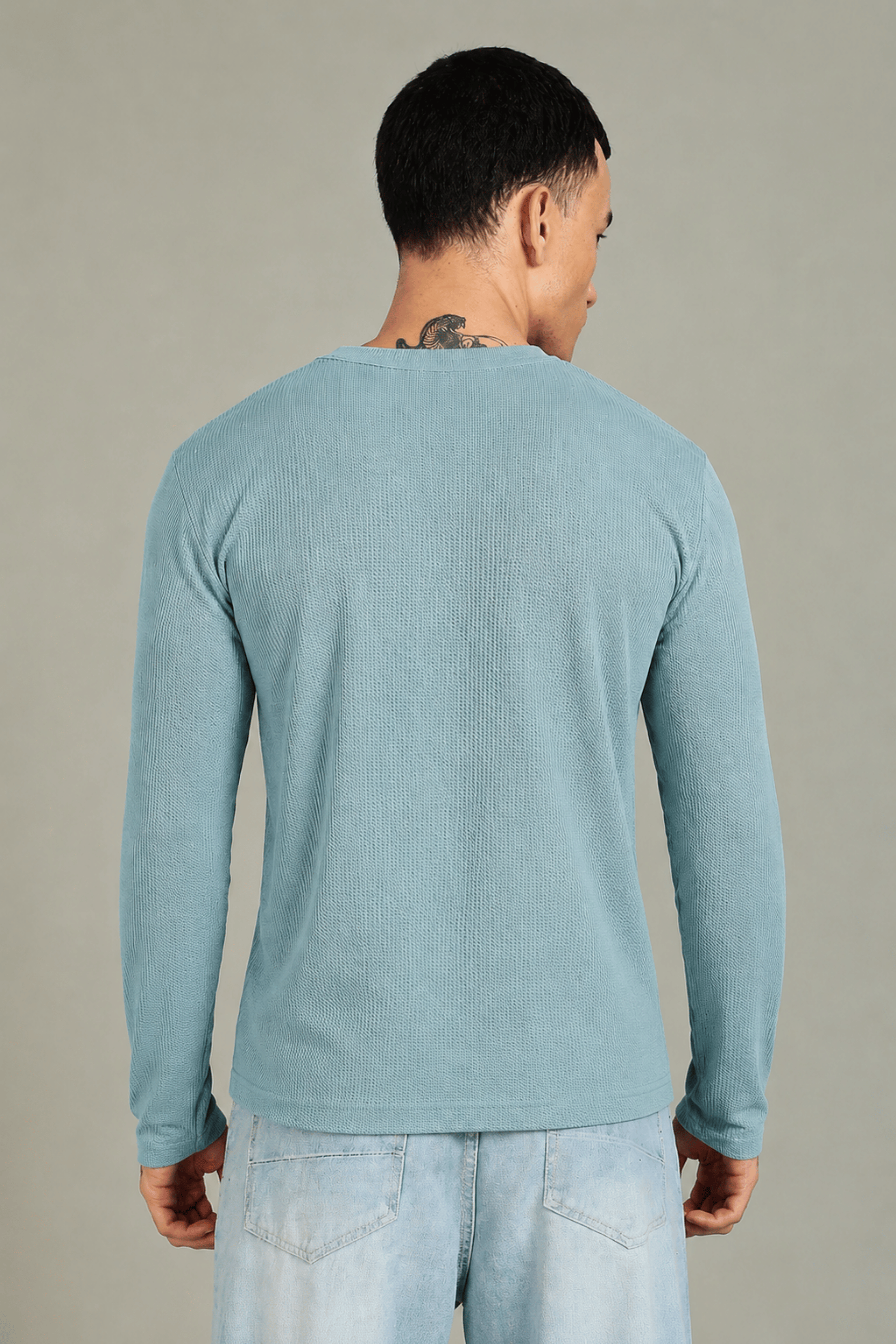 T.Blue Textured Full Sleeve Tee