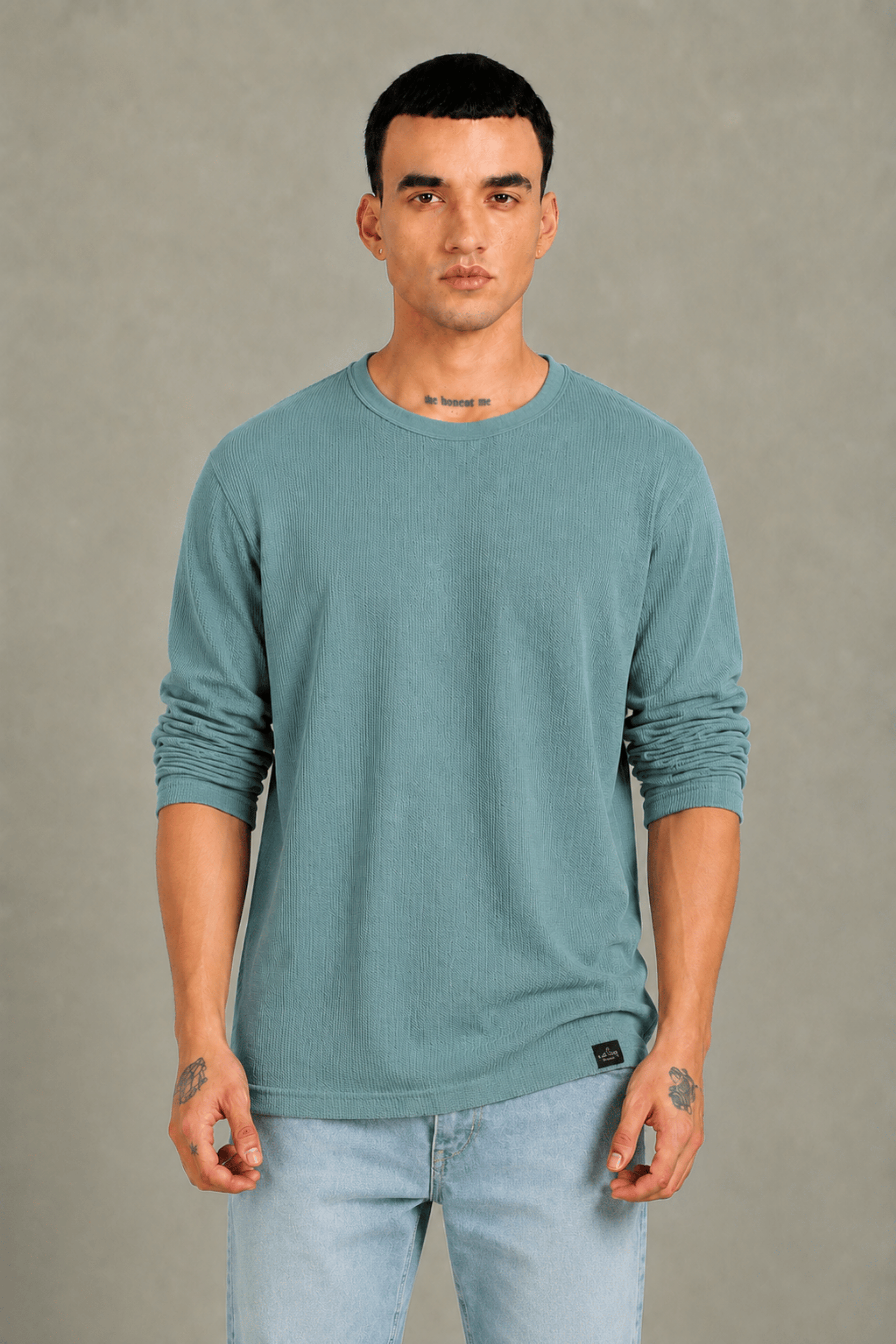 T.Blue Textured Full Sleeve Tee