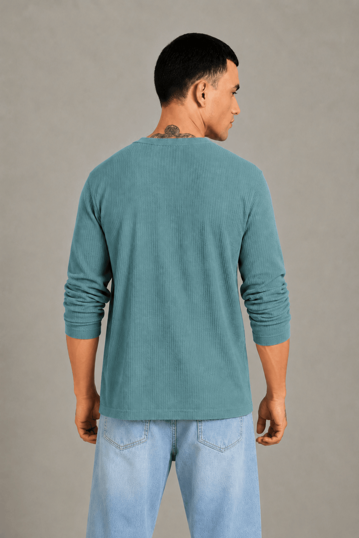 T.Blue Textured Full Sleeve Tee