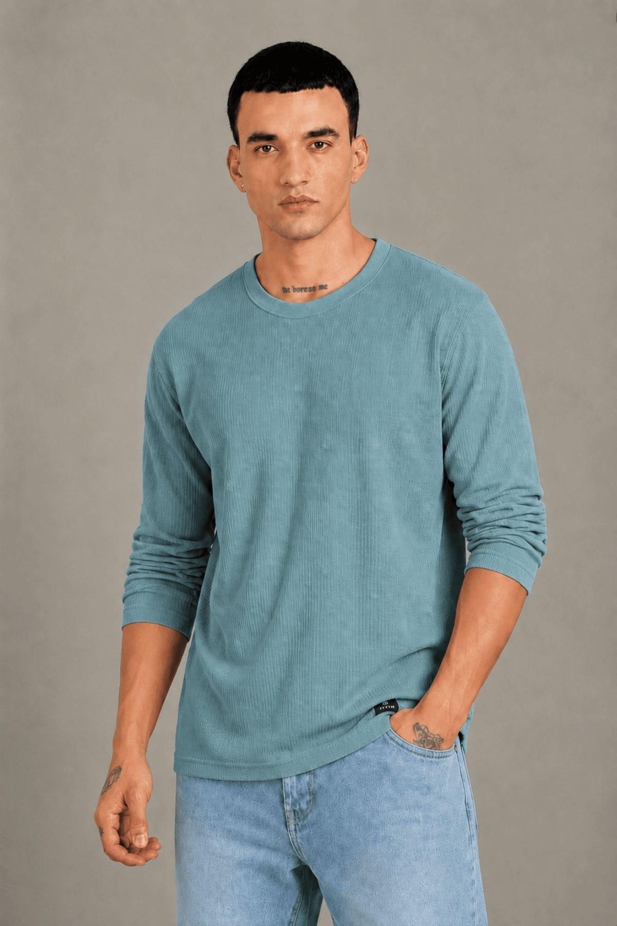 T.Blue Textured Full Sleeve Tee