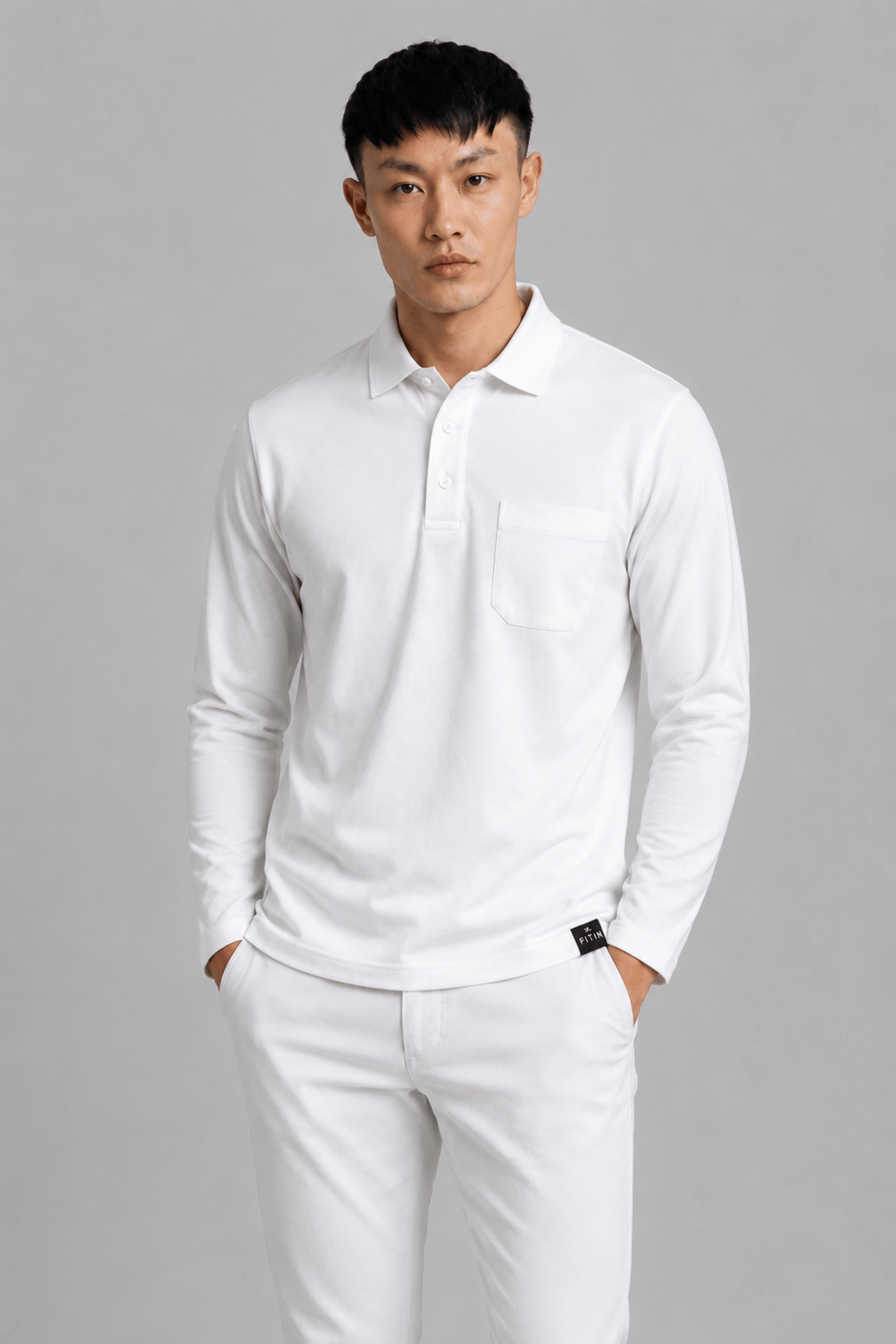 Pocket White Full Sleeve Polo