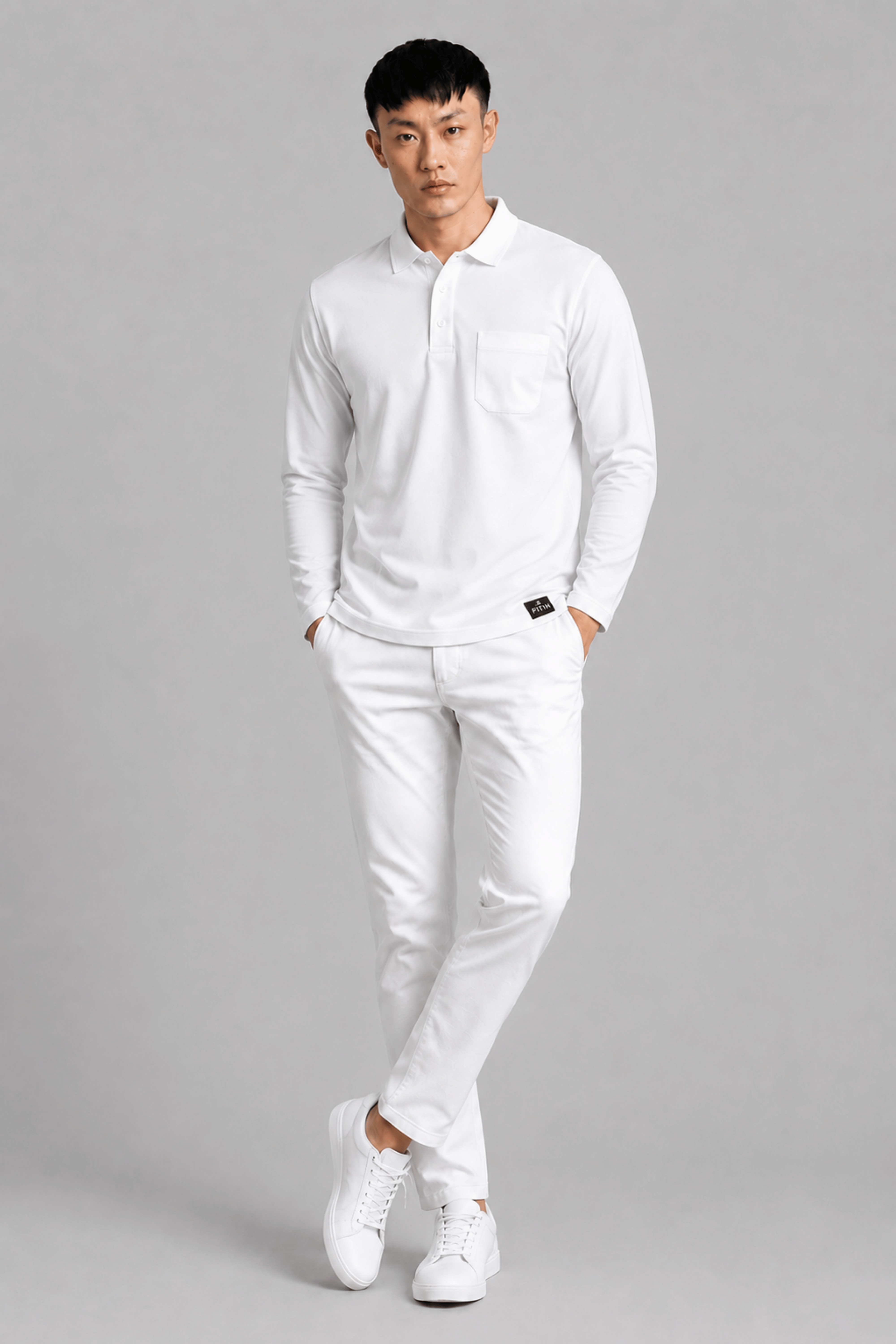 Pocket White Full Sleeve Polo