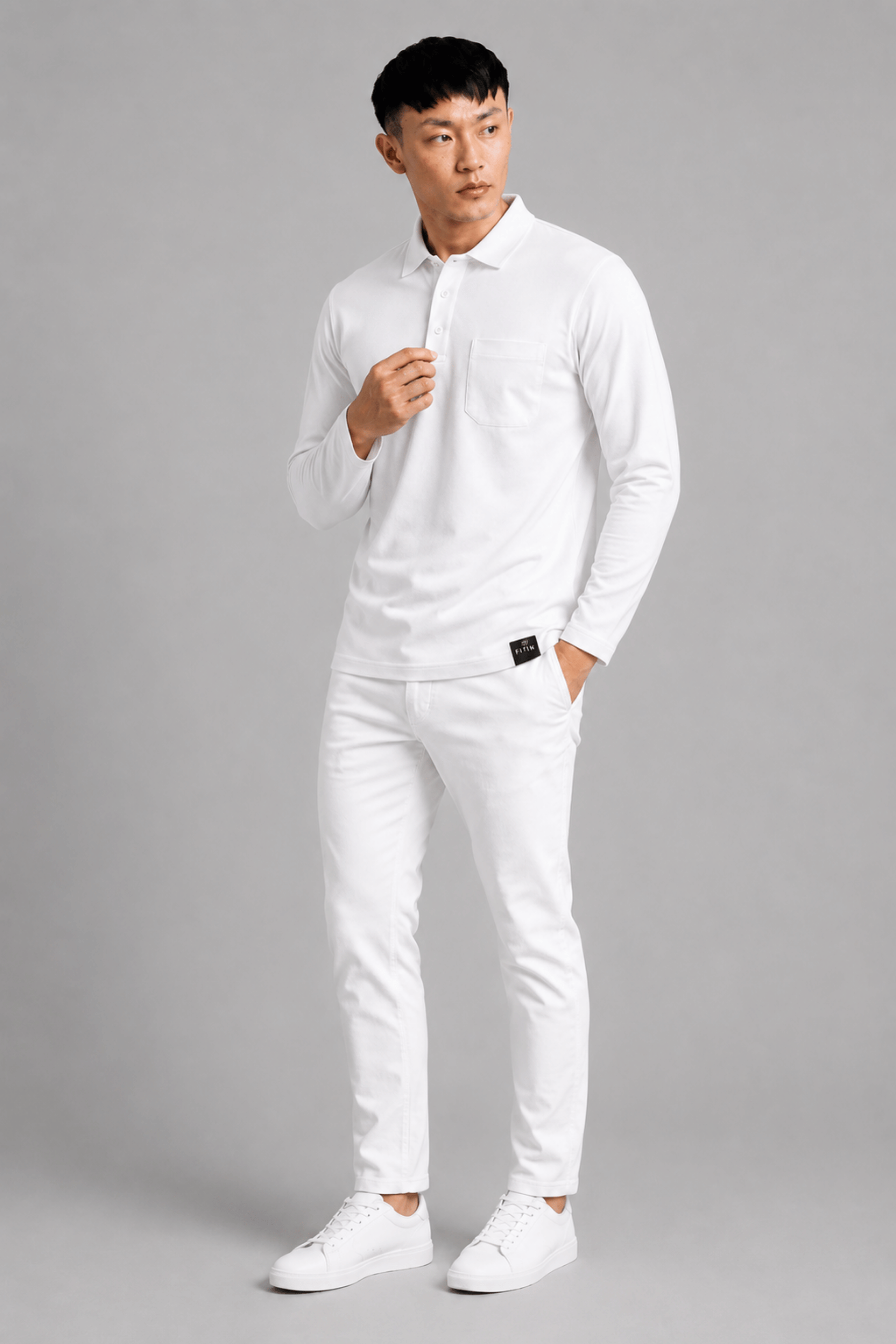 Pocket White Full Sleeve Polo