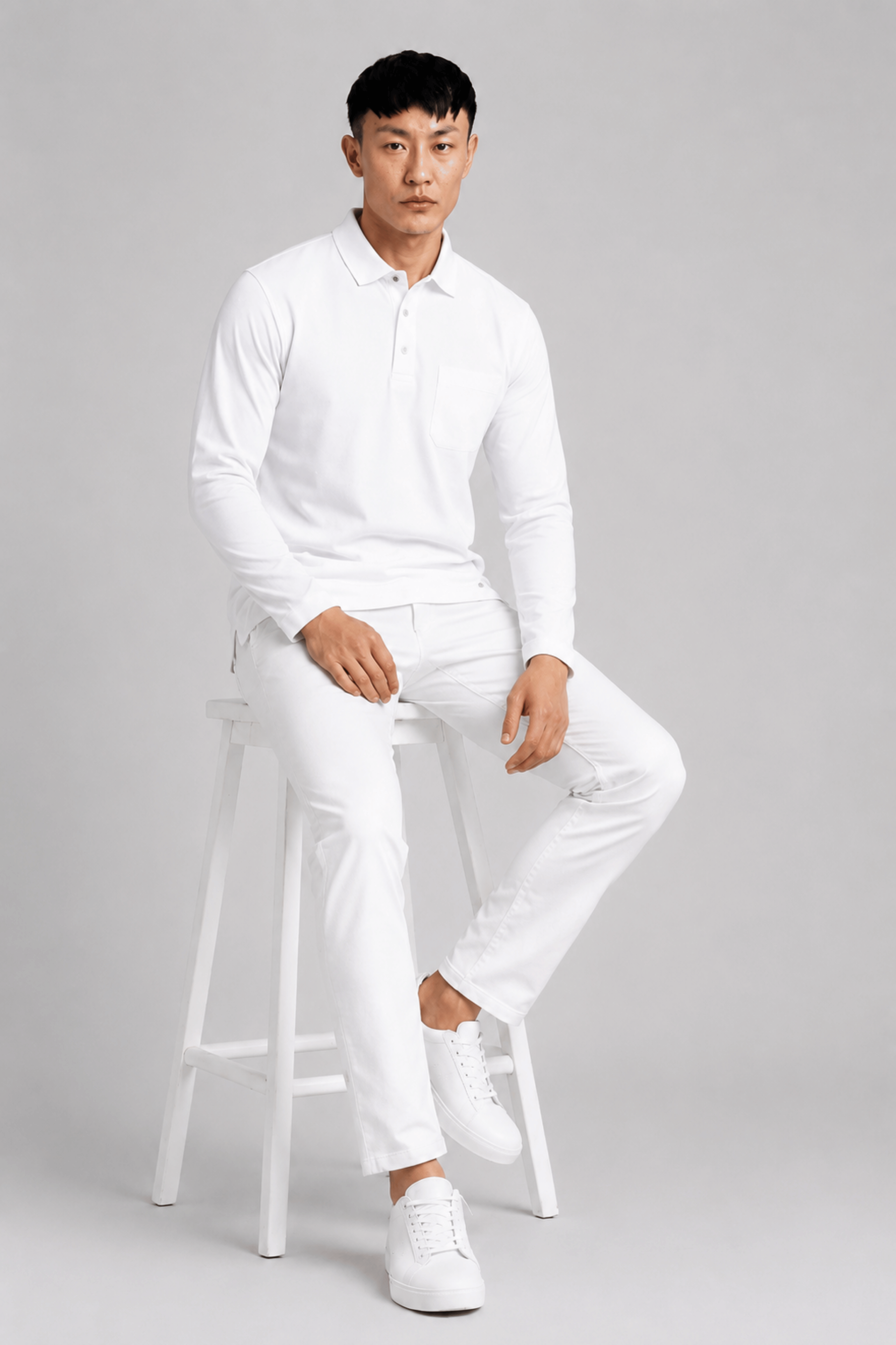 Pocket White Full Sleeve Polo