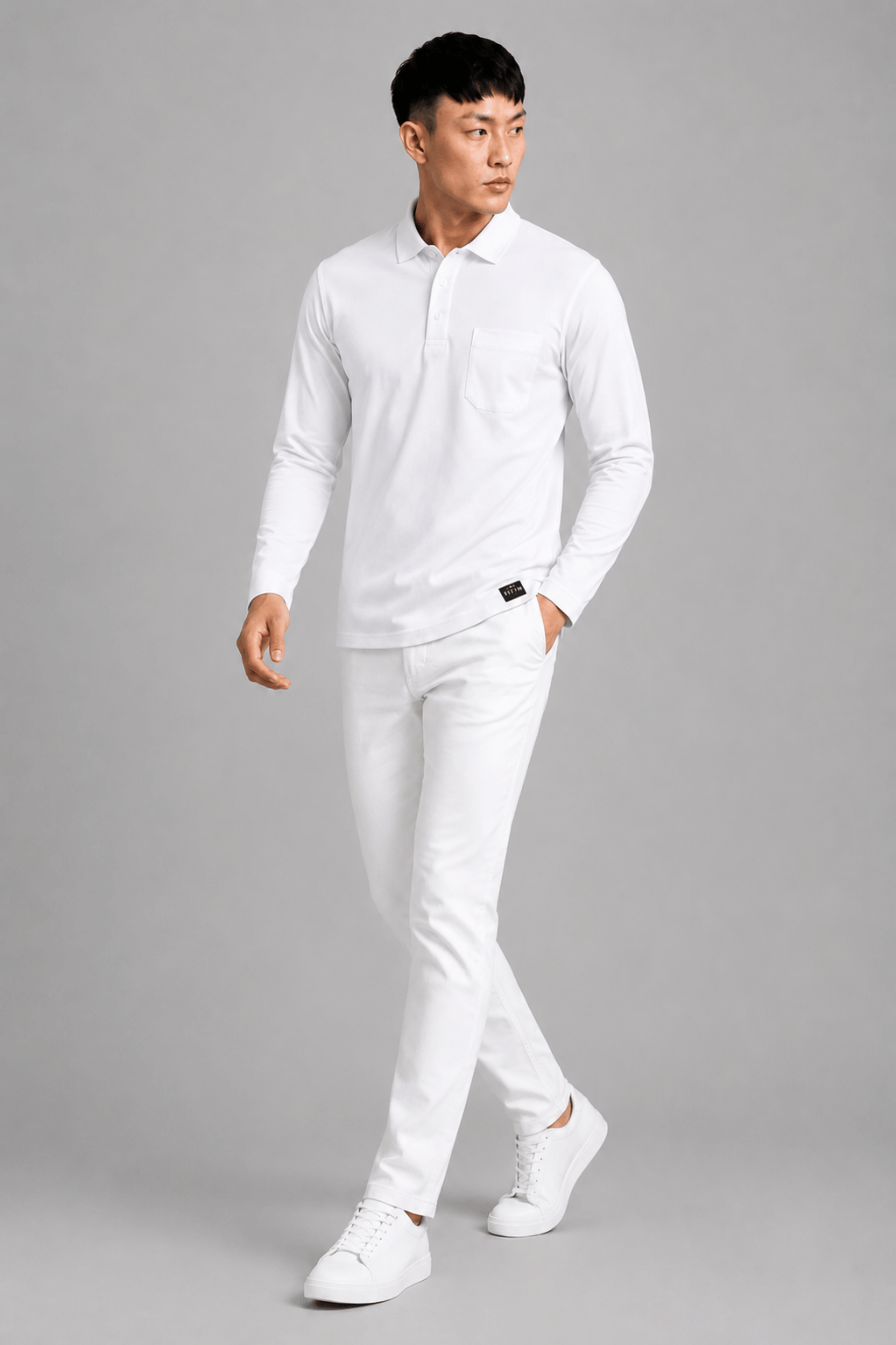 Pocket White Full Sleeve Polo