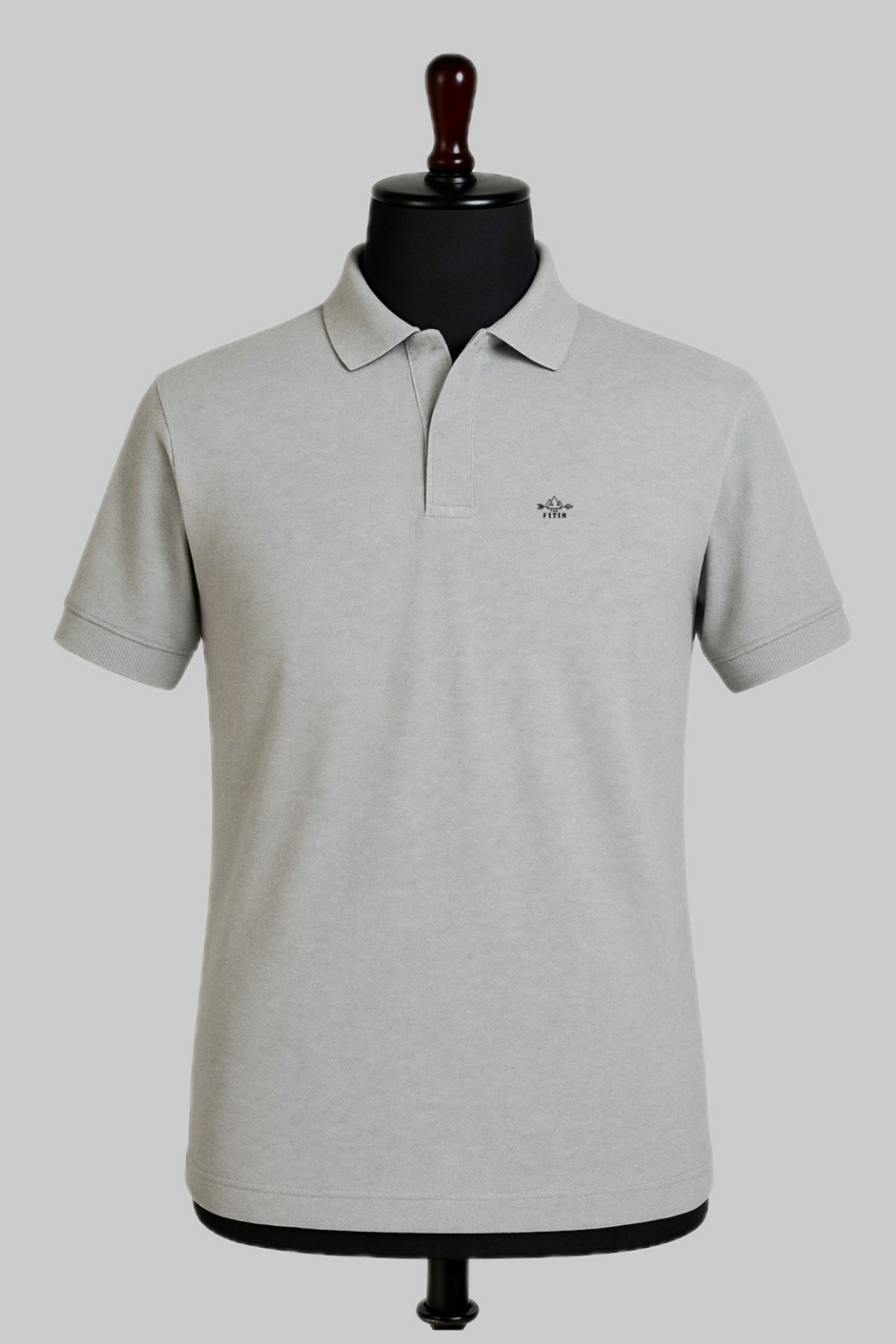 No-Button Grey Cotton Polo T-Shirt